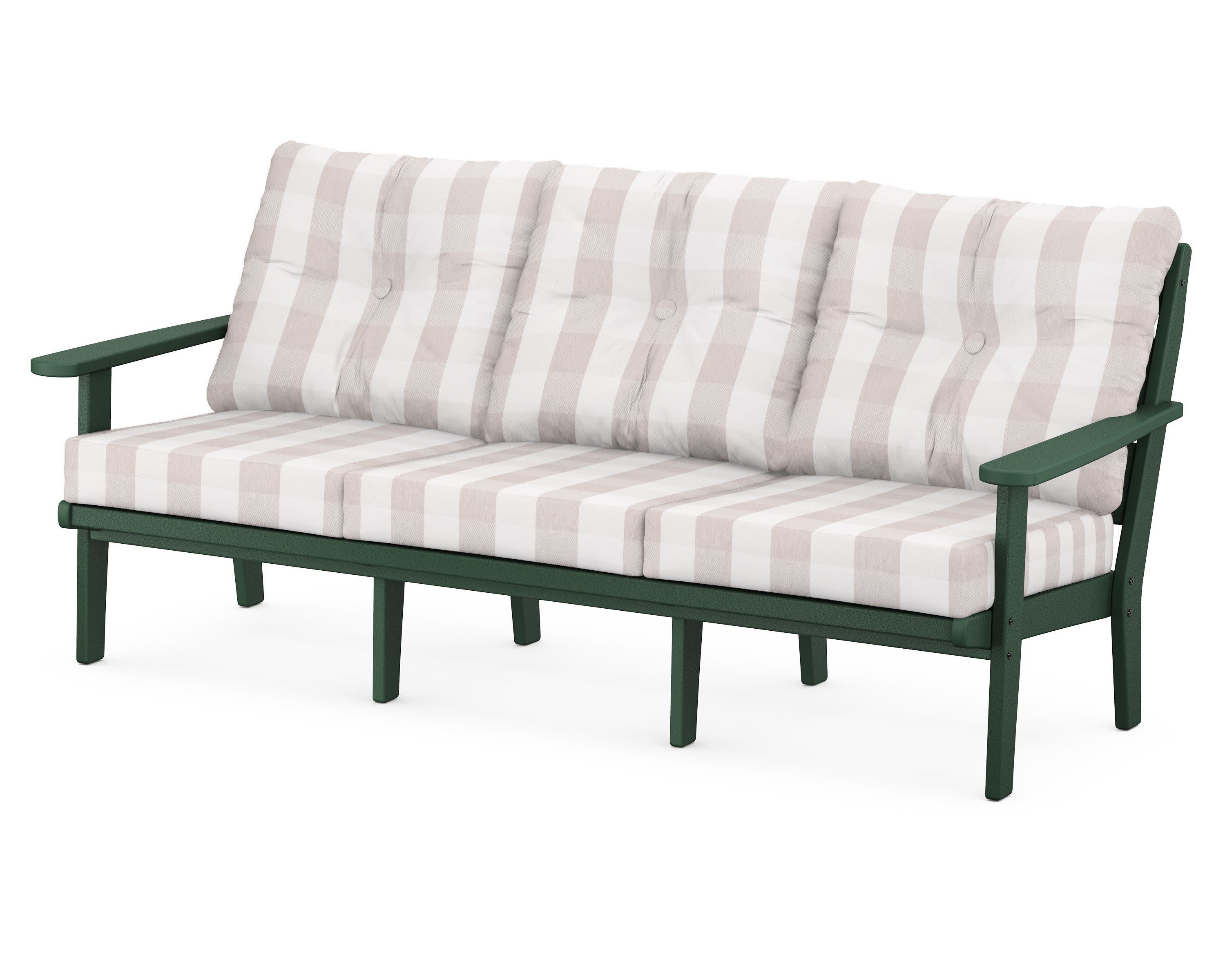 Lakeside Deep Seating Sofa in Green / Buffalo Plaid Dune Burlap