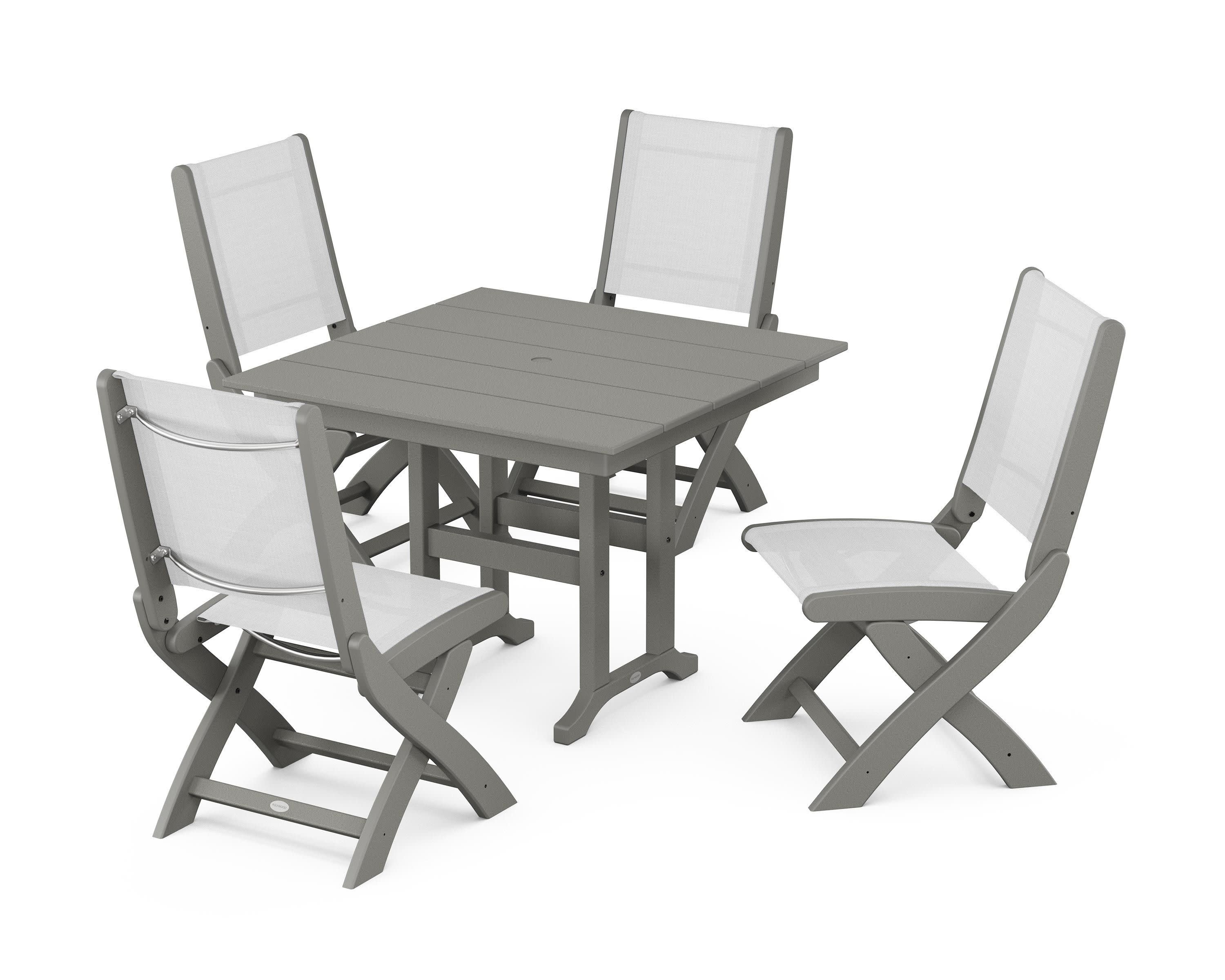 Coastal Folding Side Chair 5-Piece Farmhouse Dining Set in Slate Grey / White Sling