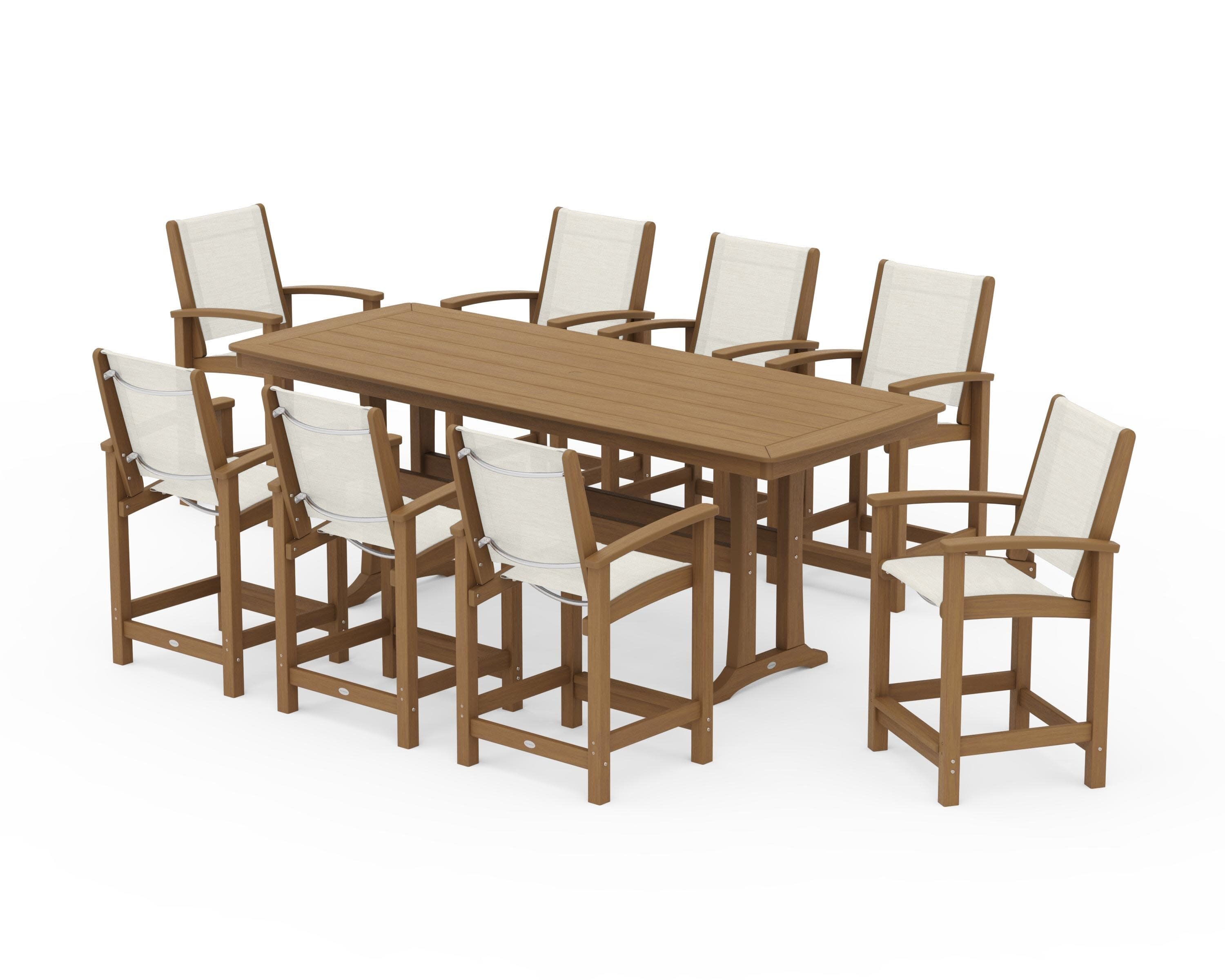 Coastal 9-Piece Counter Set with Trestle Legs in Natural / Parchment Sling