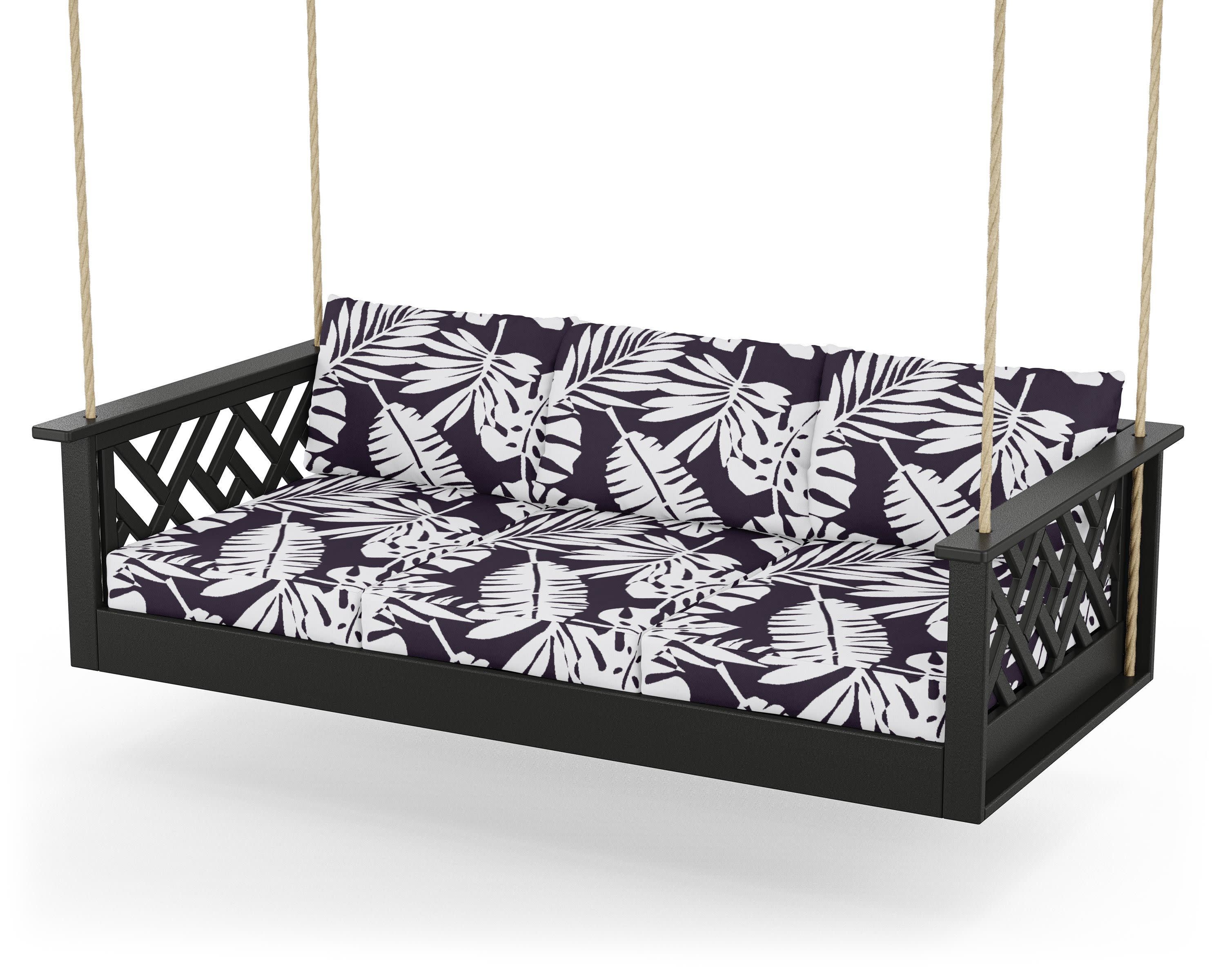 Chippendale Daybed Swing in Black / Leaf Navy