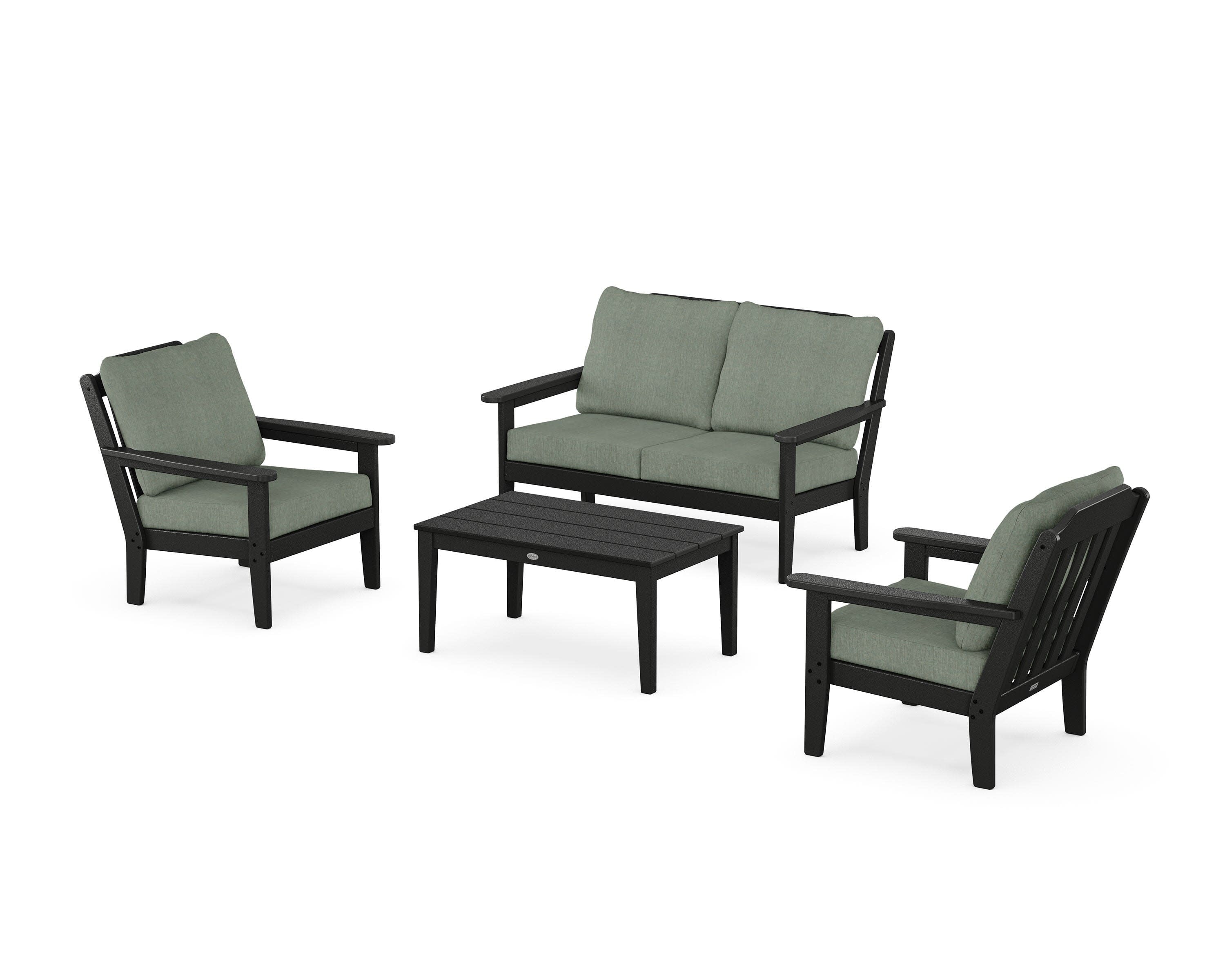 Cottage 4-Piece Deep Seating Set with Loveseat in Black / Cast Sage
