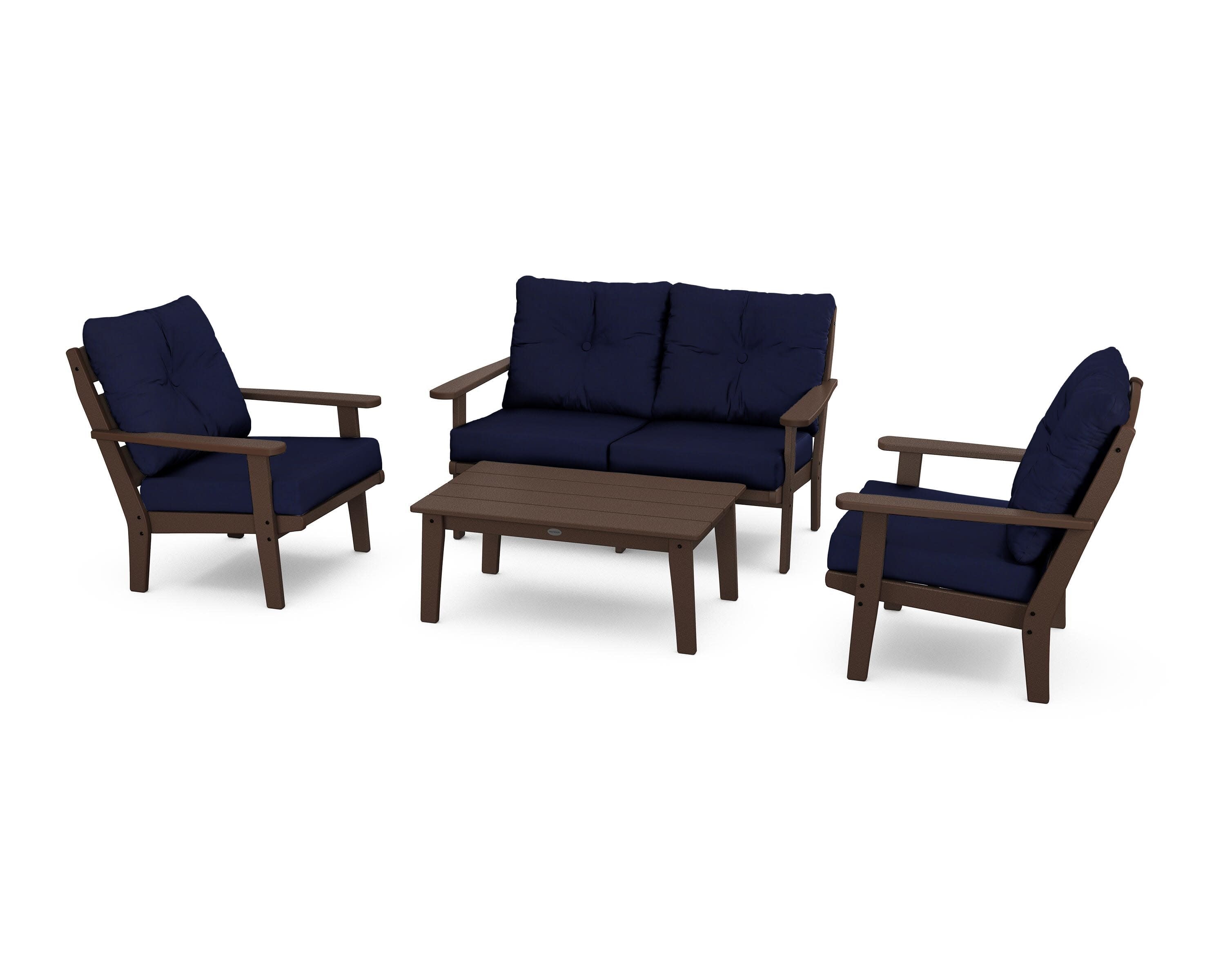 Lakeside 4-Piece Deep Seating Set in Mahogany / Navy