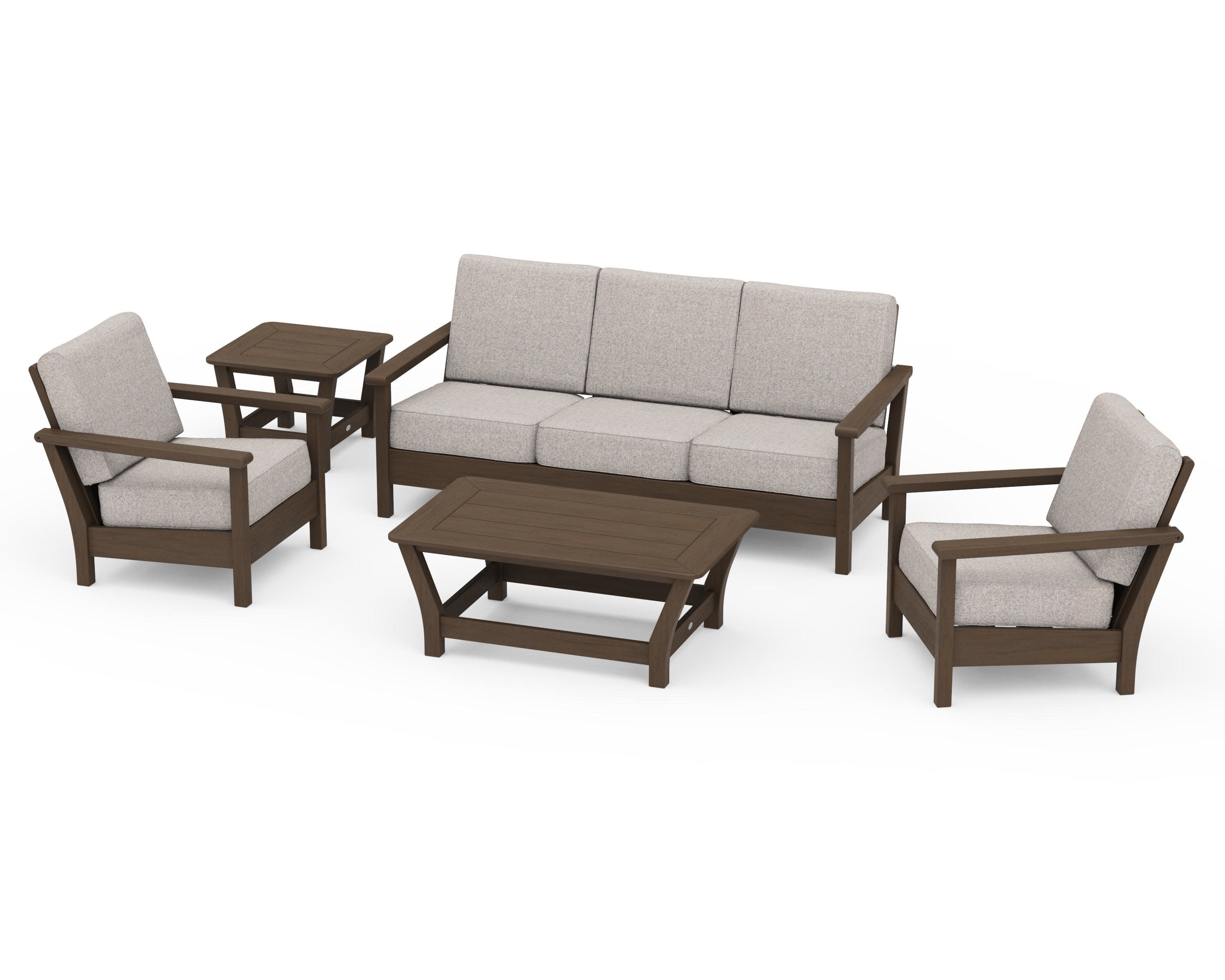 Harbour 5-Piece Deep Seating Set in Kona / Weathered Tweed