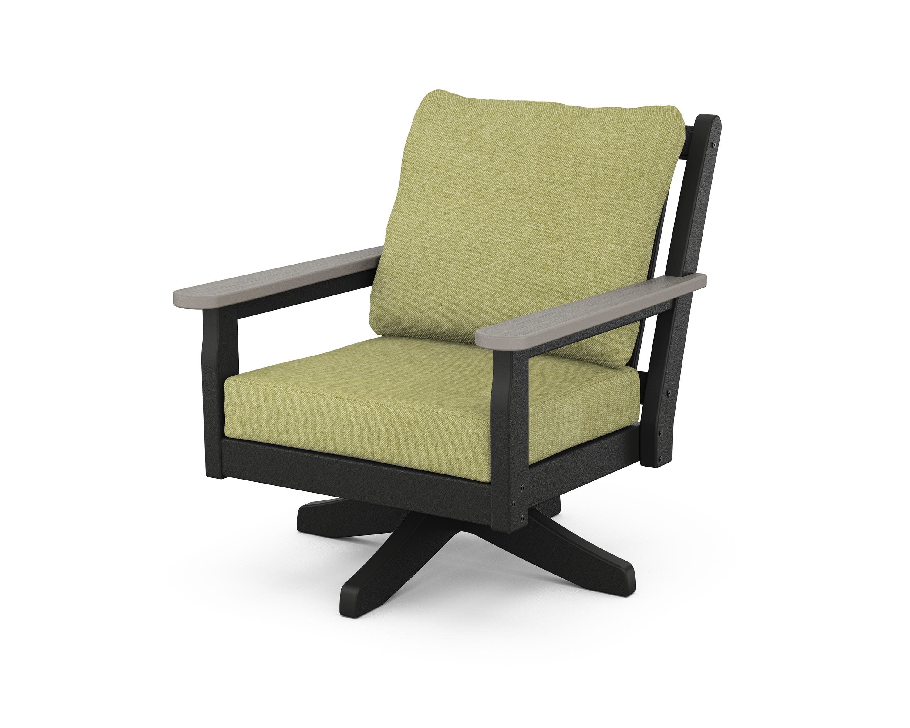 Chippendale Deep Seating Swivel Chair in Black / Driftwood / Chartreuse Boucle