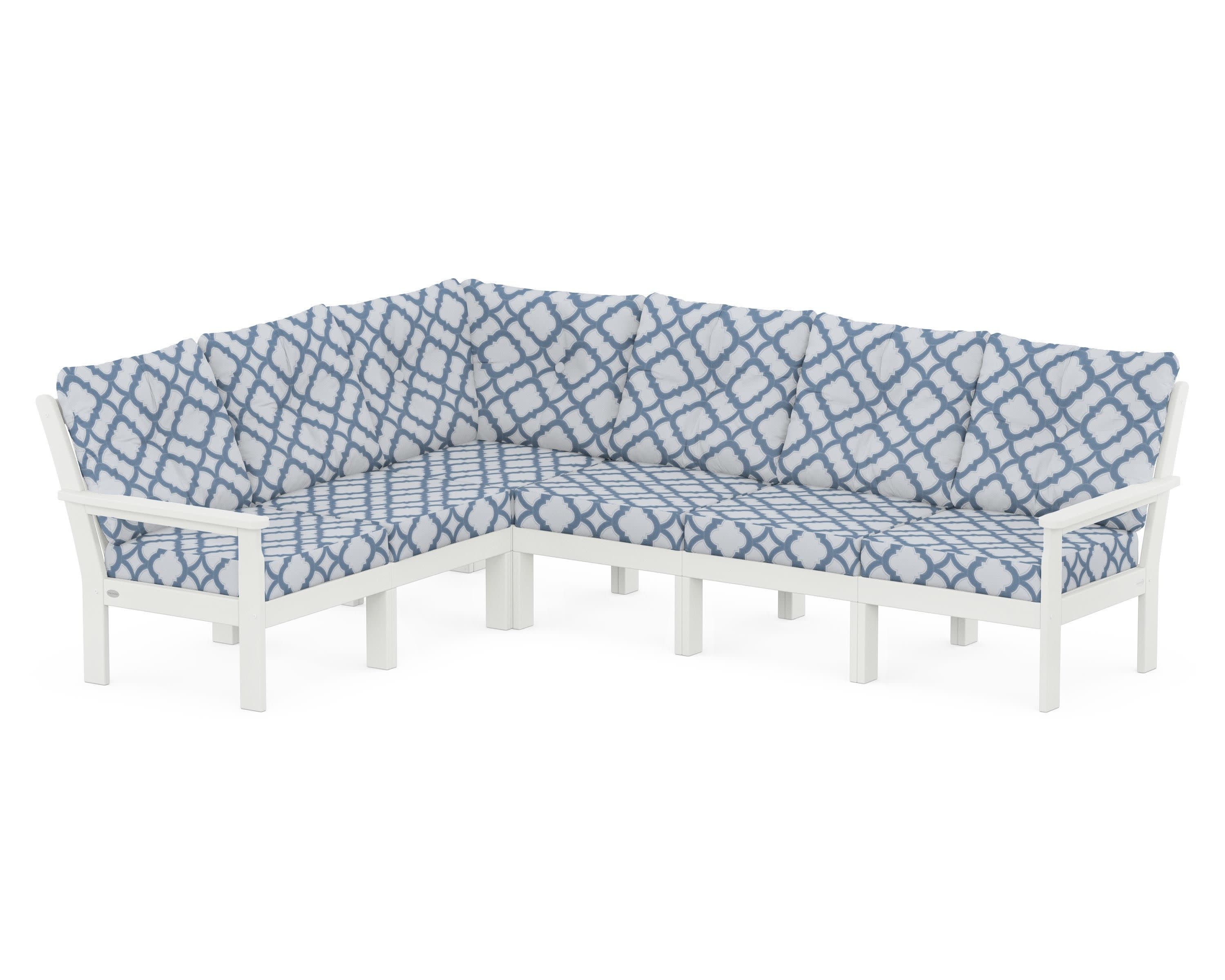 Vineyard 6-Piece Sectional in Vintage White / Trellis Sky Blue