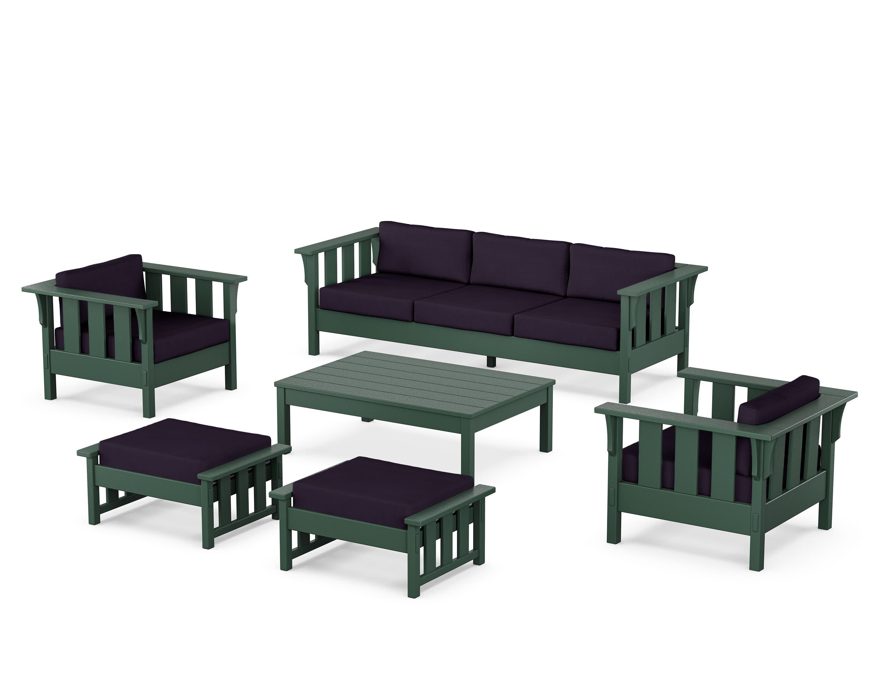 Acadia 6-Piece Lounge Sofa Set in Green / Navy Linen
