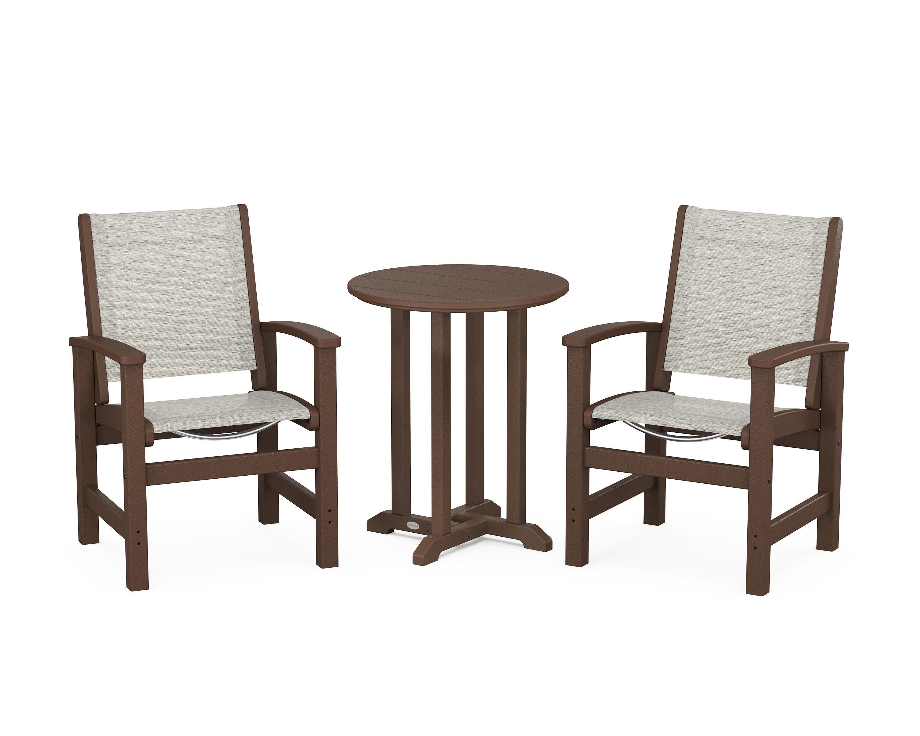 Coastal 3-Piece Round Bistro Dining Set in Mahogany / Birch Sling