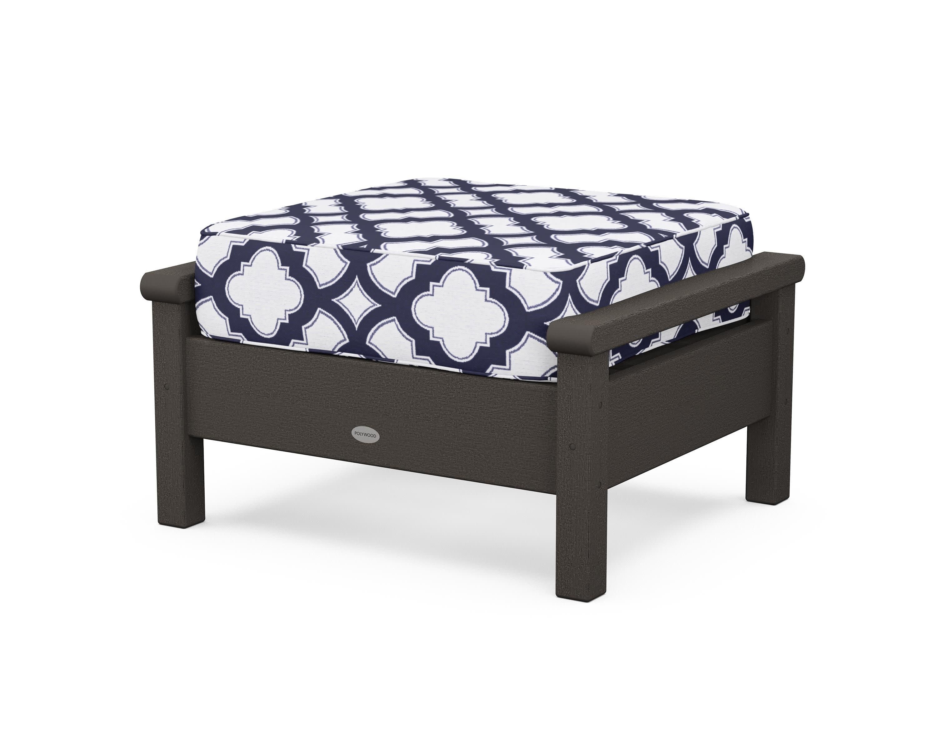 Harbour Deep Seating Ottoman in Vintage Coffee / Trellis Navy