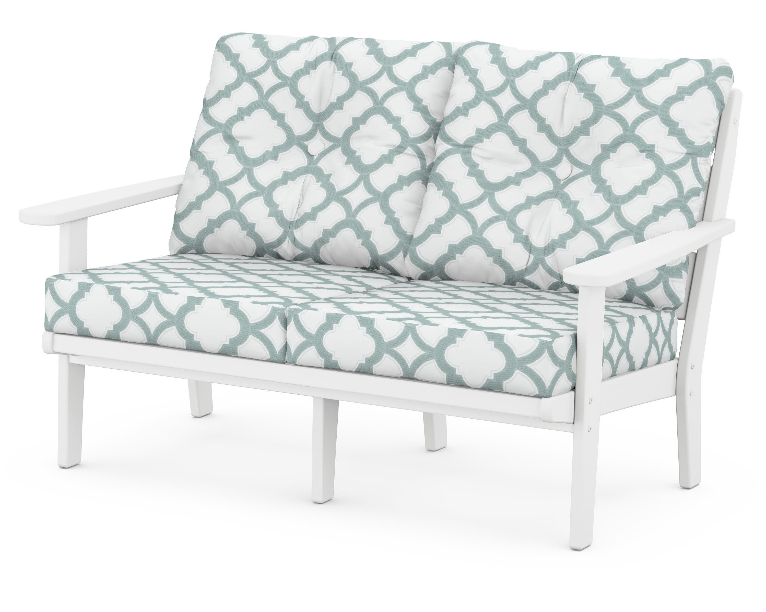 Lakeside Deep Seating Loveseat in White / Trellis Glacier Spa