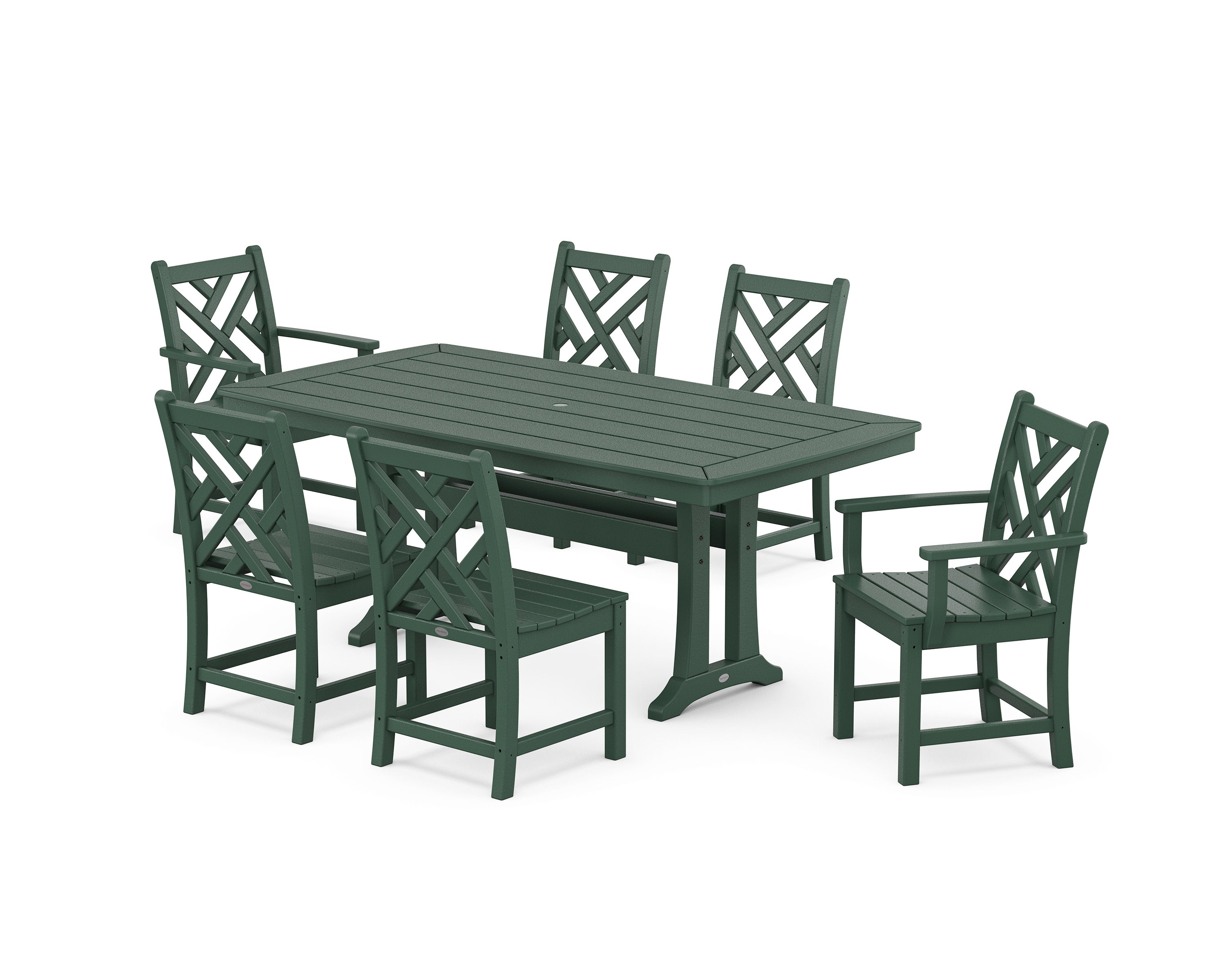 Chippendale 7-Piece Dining Set with Trestle Legs in Green