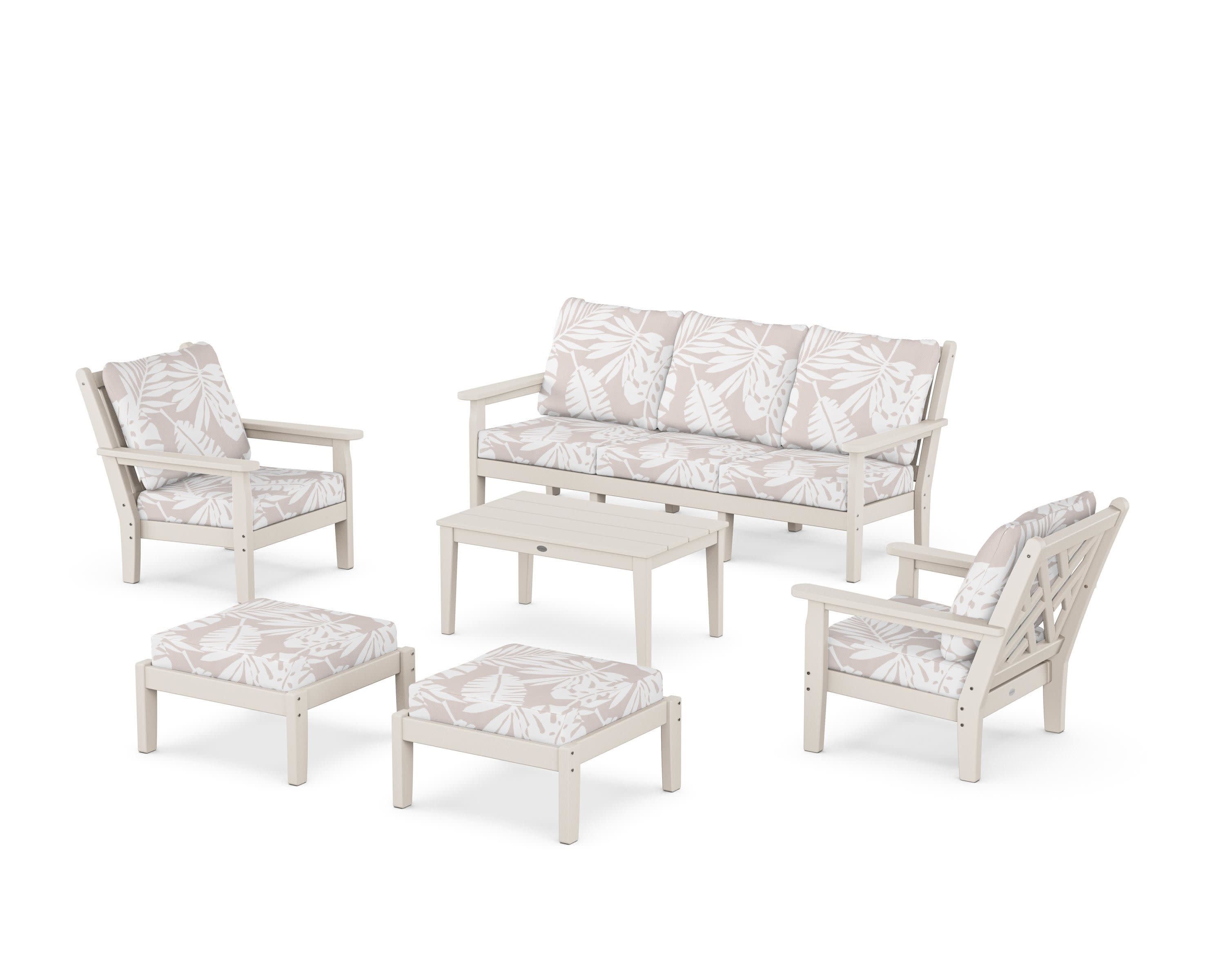Chippendale 6-Piece Lounge Sofa Set in Sand / Leaf Dune Burlap