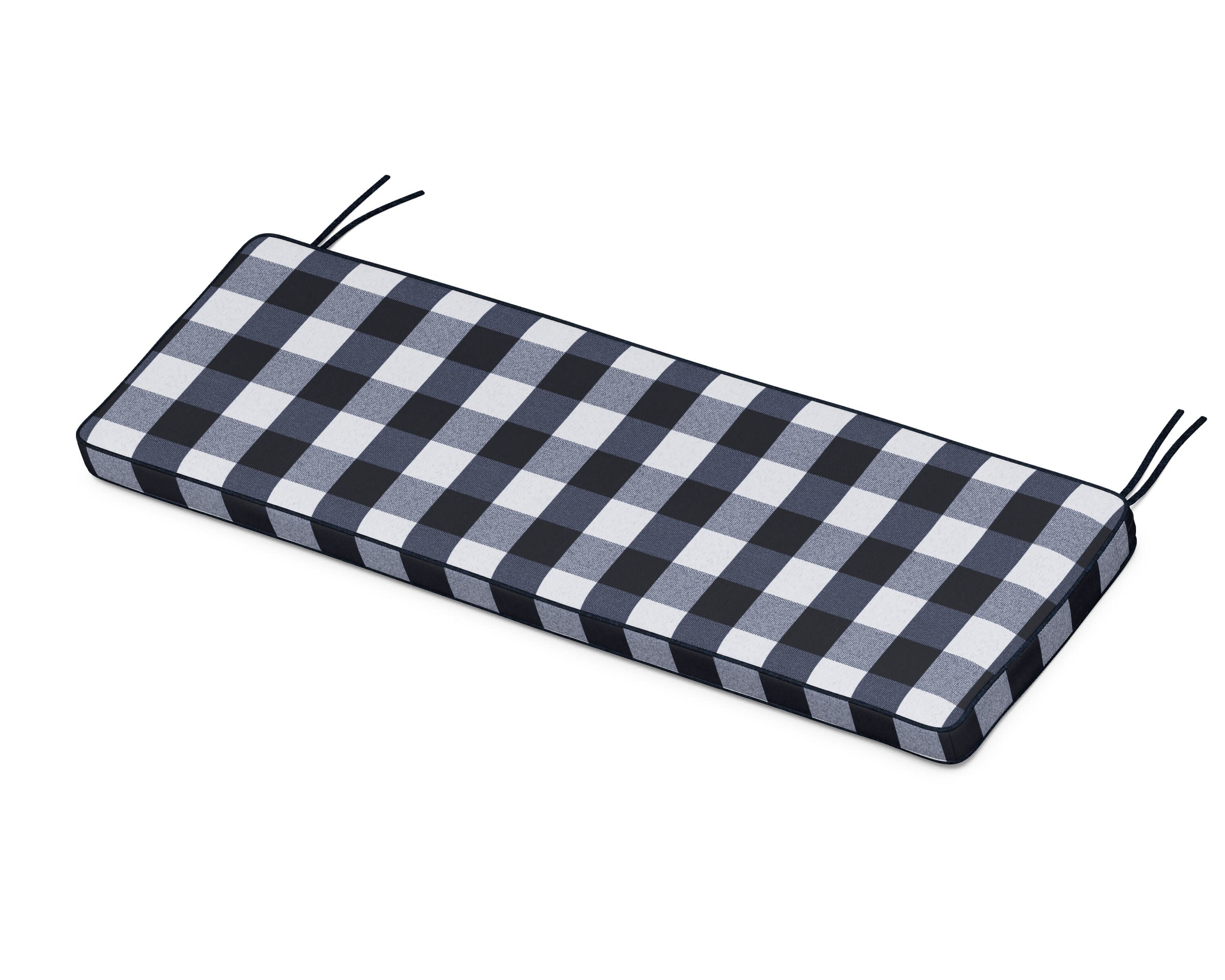 Chinoiserie Bench Seat Cushion in Buffalo Plaid Marine Indigo
