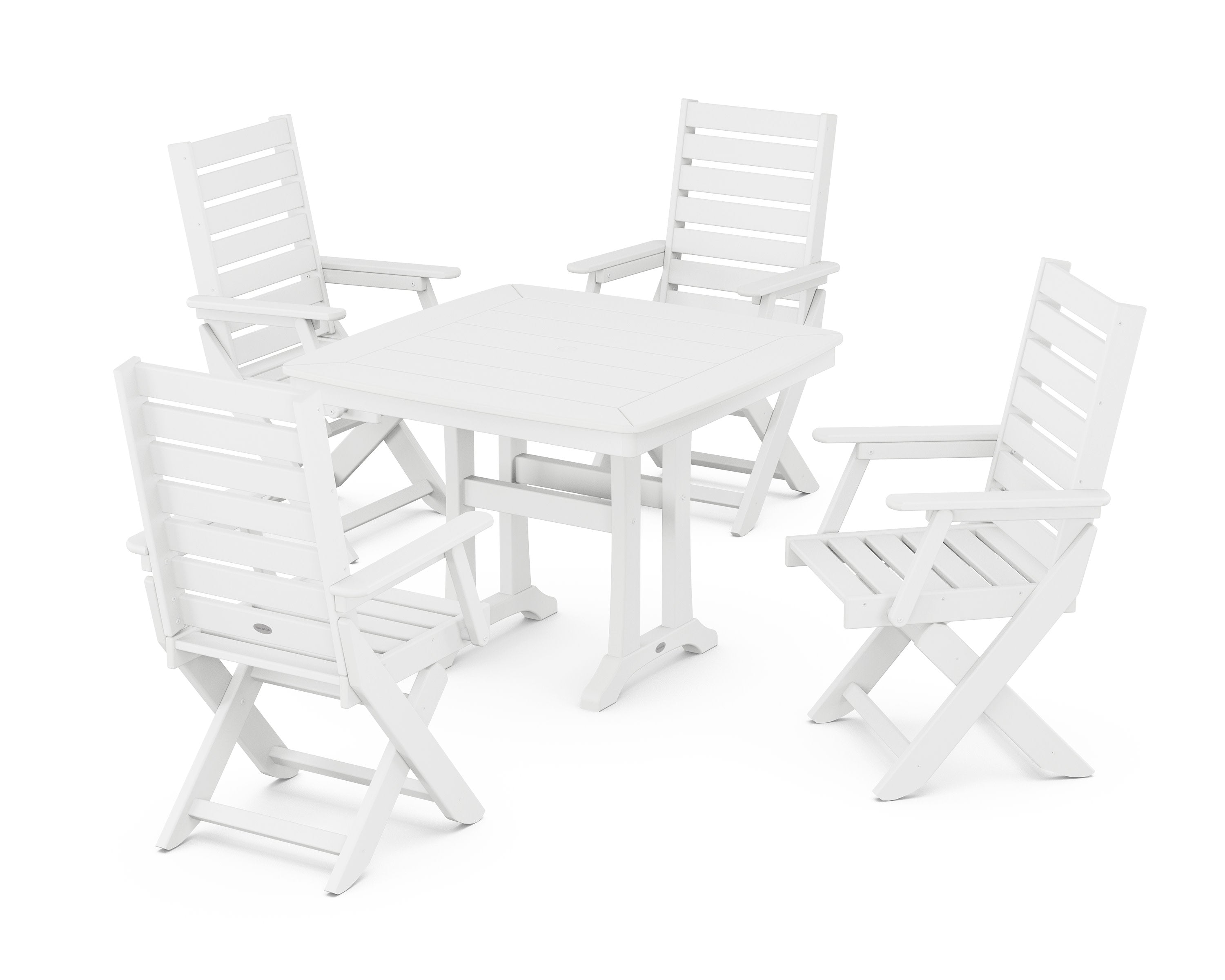 Captain Folding Chair 5-Piece Dining Set with Trestle Legs in White