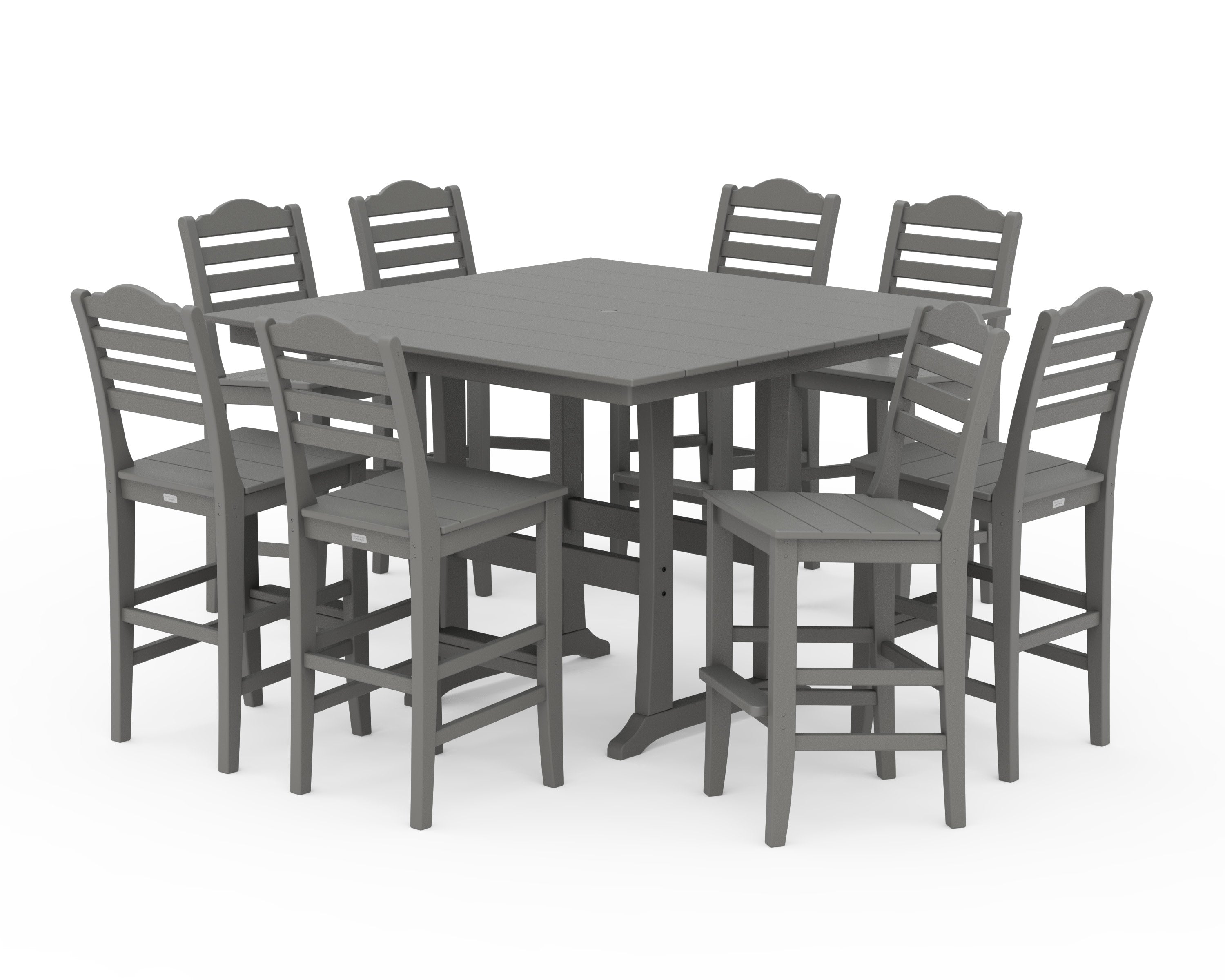 Savannah Side Chair 9-Piece Square Farmhouse Bar Set with Trestle Legs in Slate Grey
