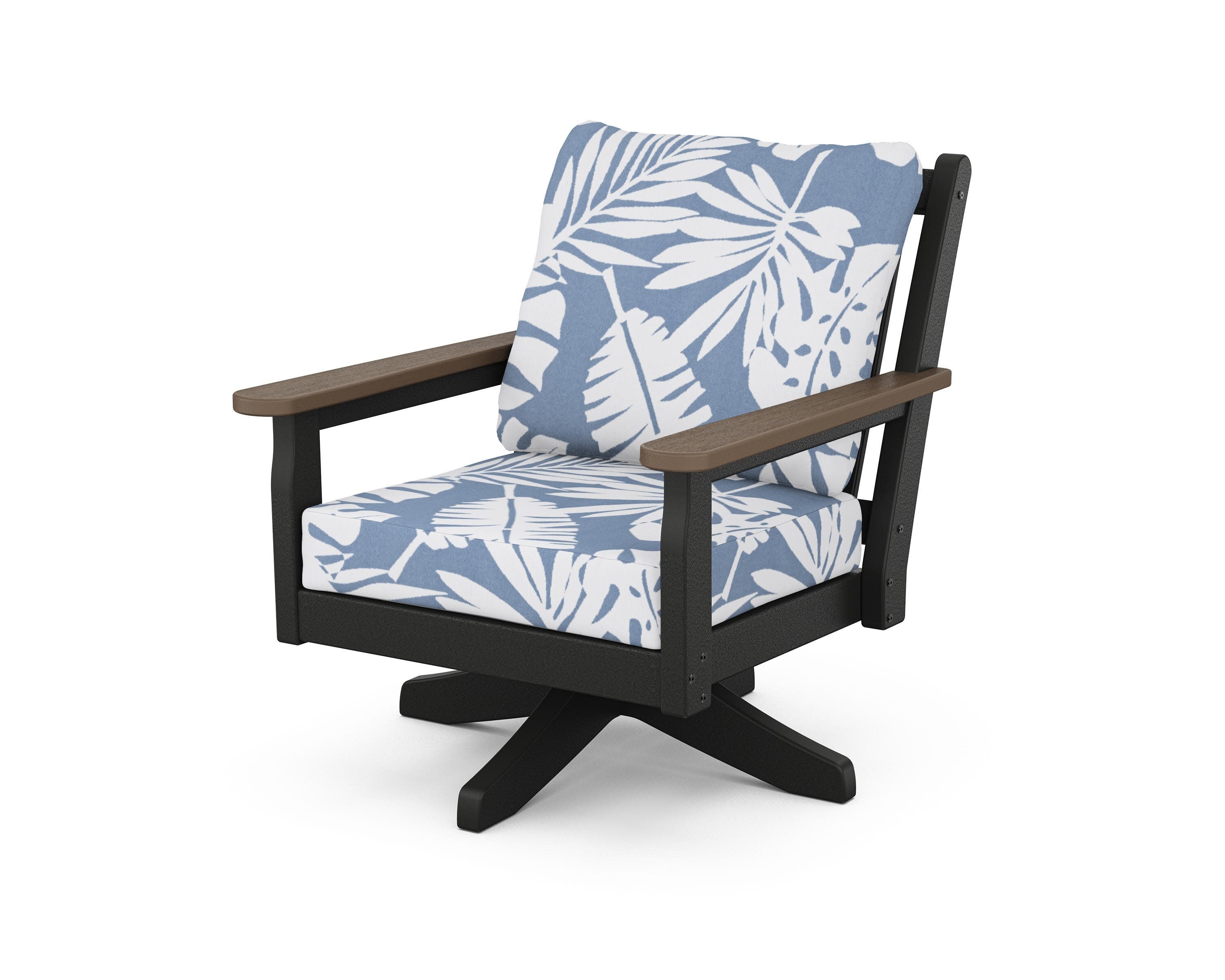 Chippendale Deep Seating Swivel Chair in Black / Kona / Leaf Sky Blue