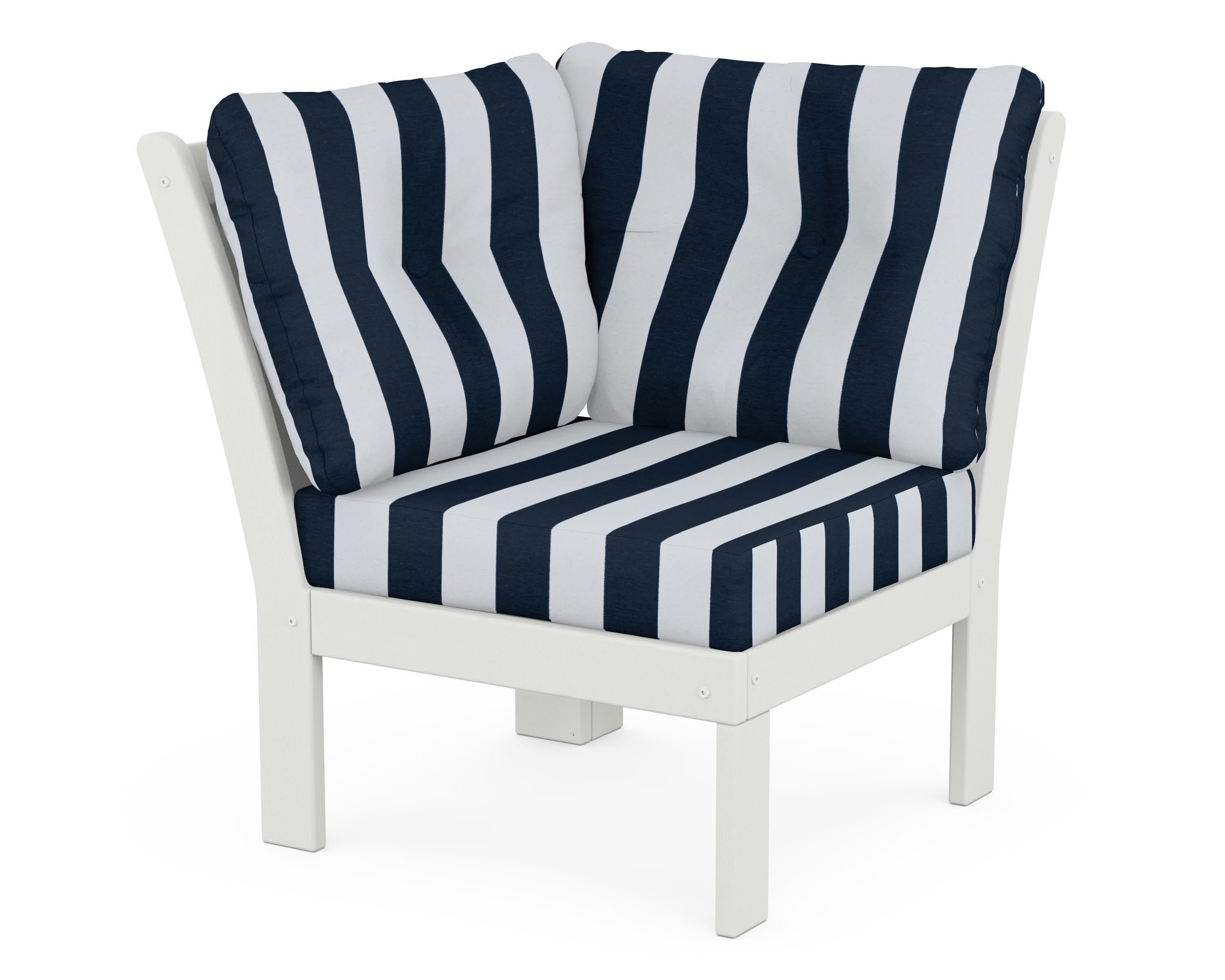 Vineyard Modular Corner Chair in Vintage White / Cabana Stripe Marine Indigo