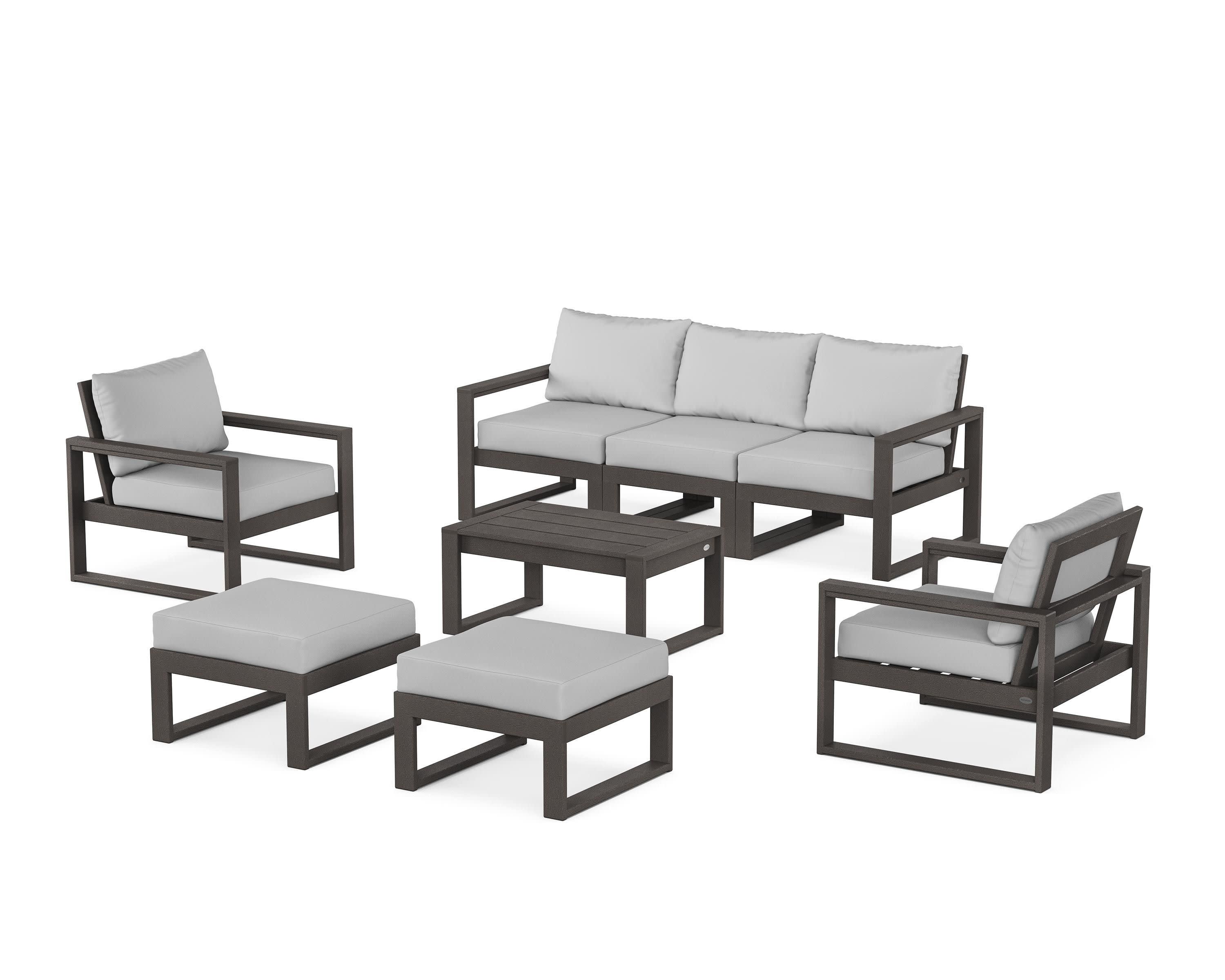 EDGE Sectional 8-Piece Lounge Sofa Set in Vintage Coffee / Dune Burlap
