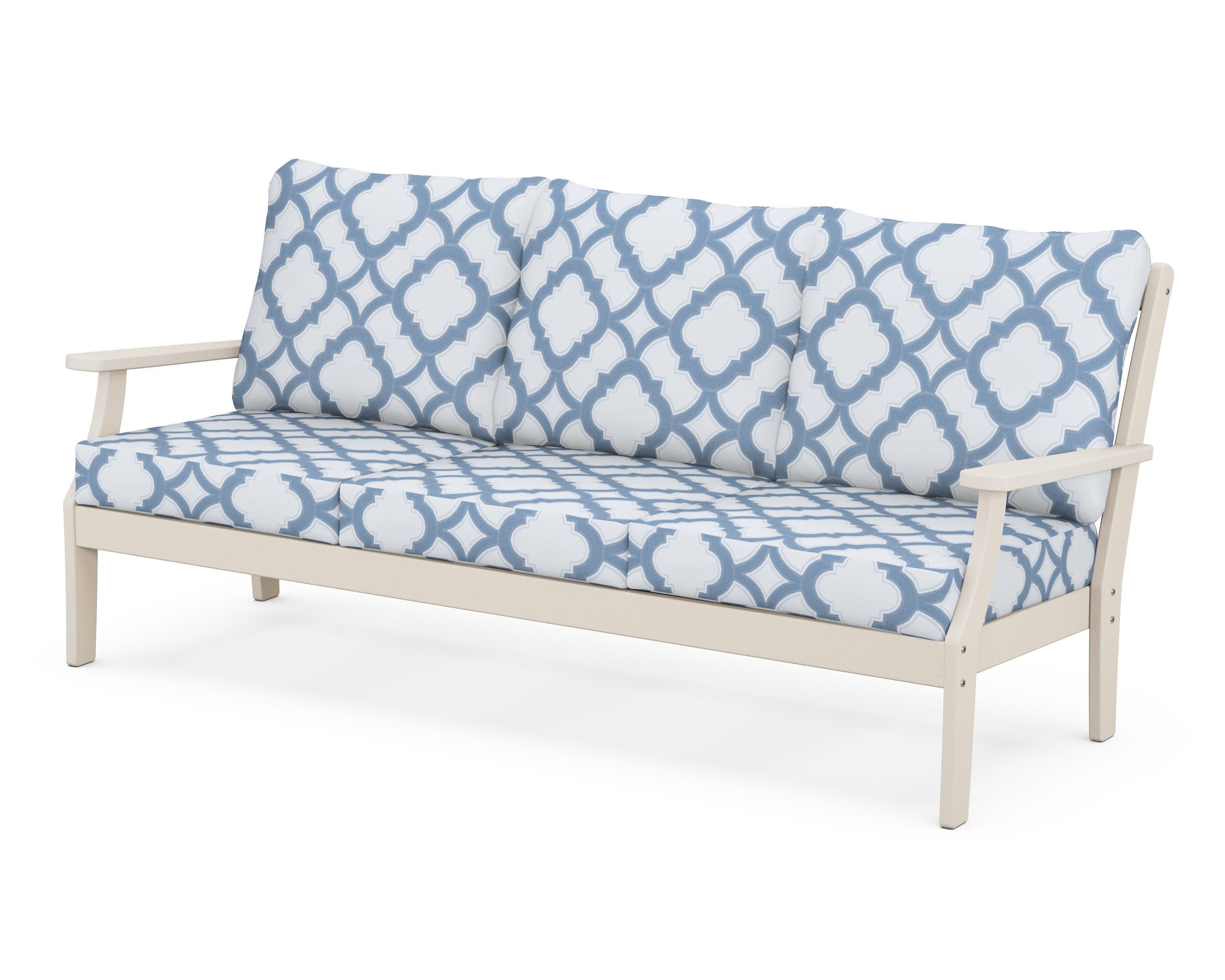 Braxton Deep Seating Sofa in Sand / Trellis Sky Blue