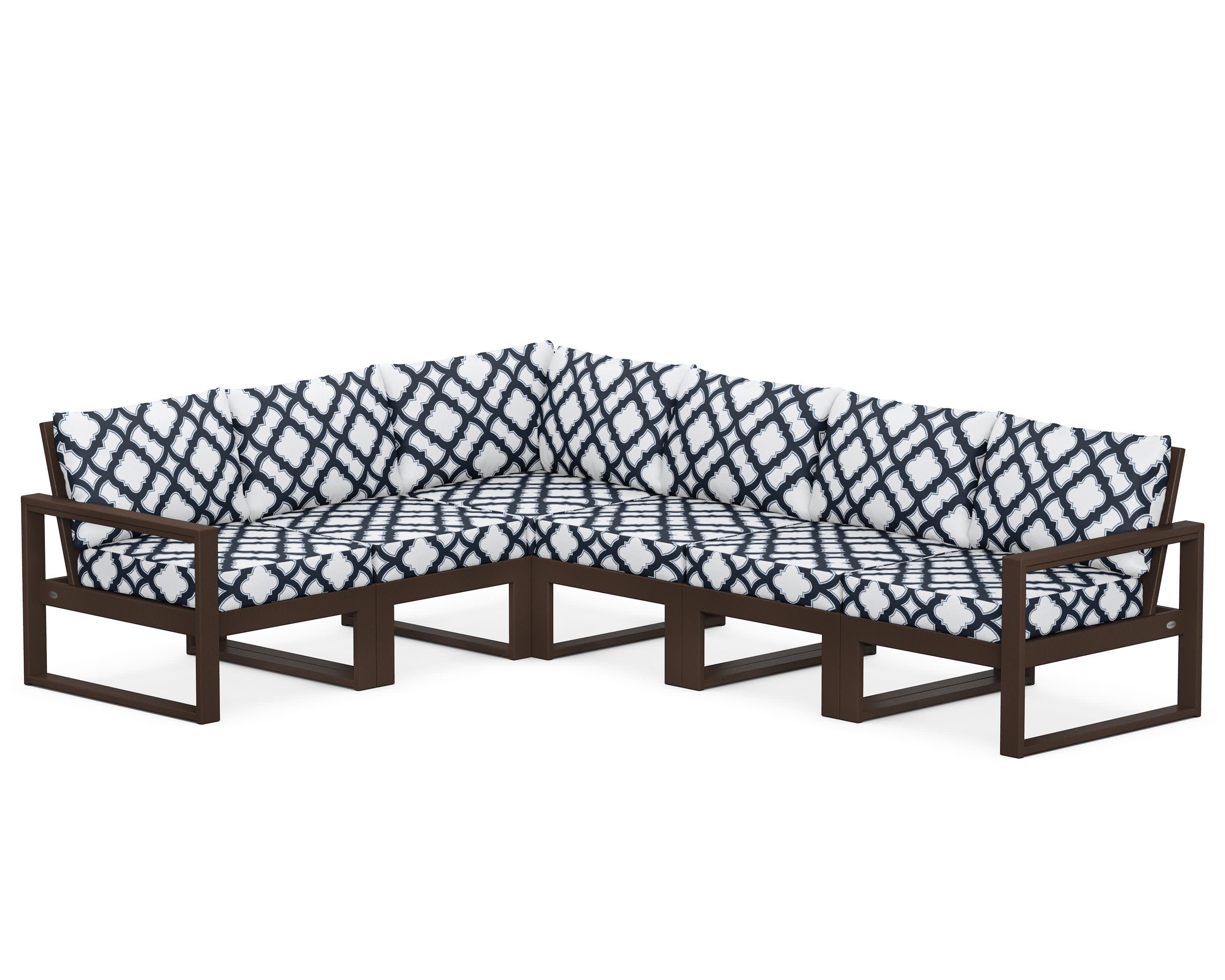 EDGE 6-Piece Modular Deep Seating Set in Mahogany / Trellis Marine Indigo