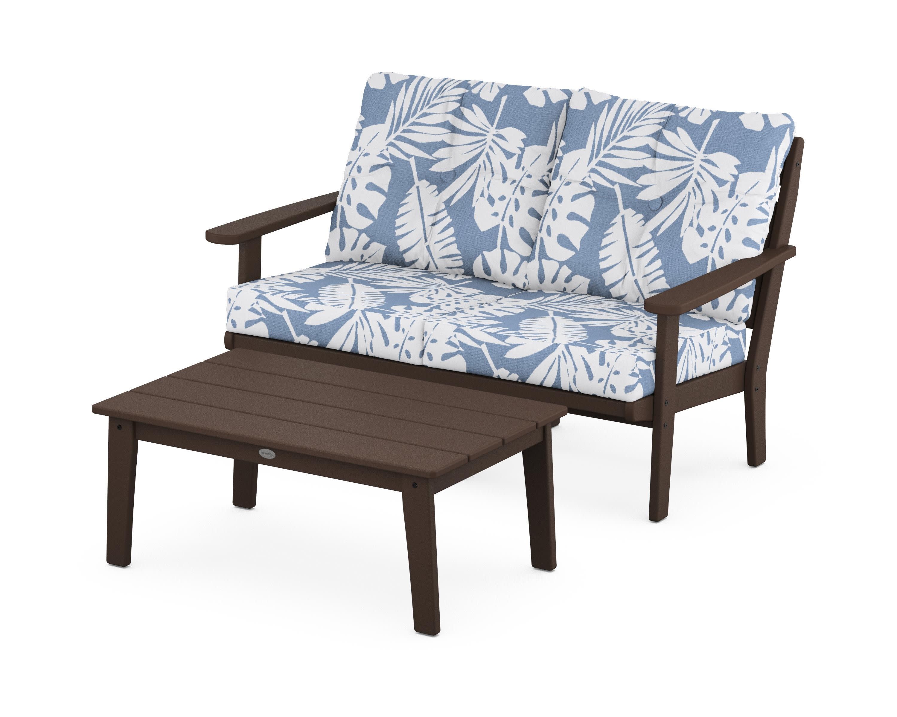 Lakeside 2-Piece Lounge Loveseat Set in Mahogany / Leaf Sky Blue
