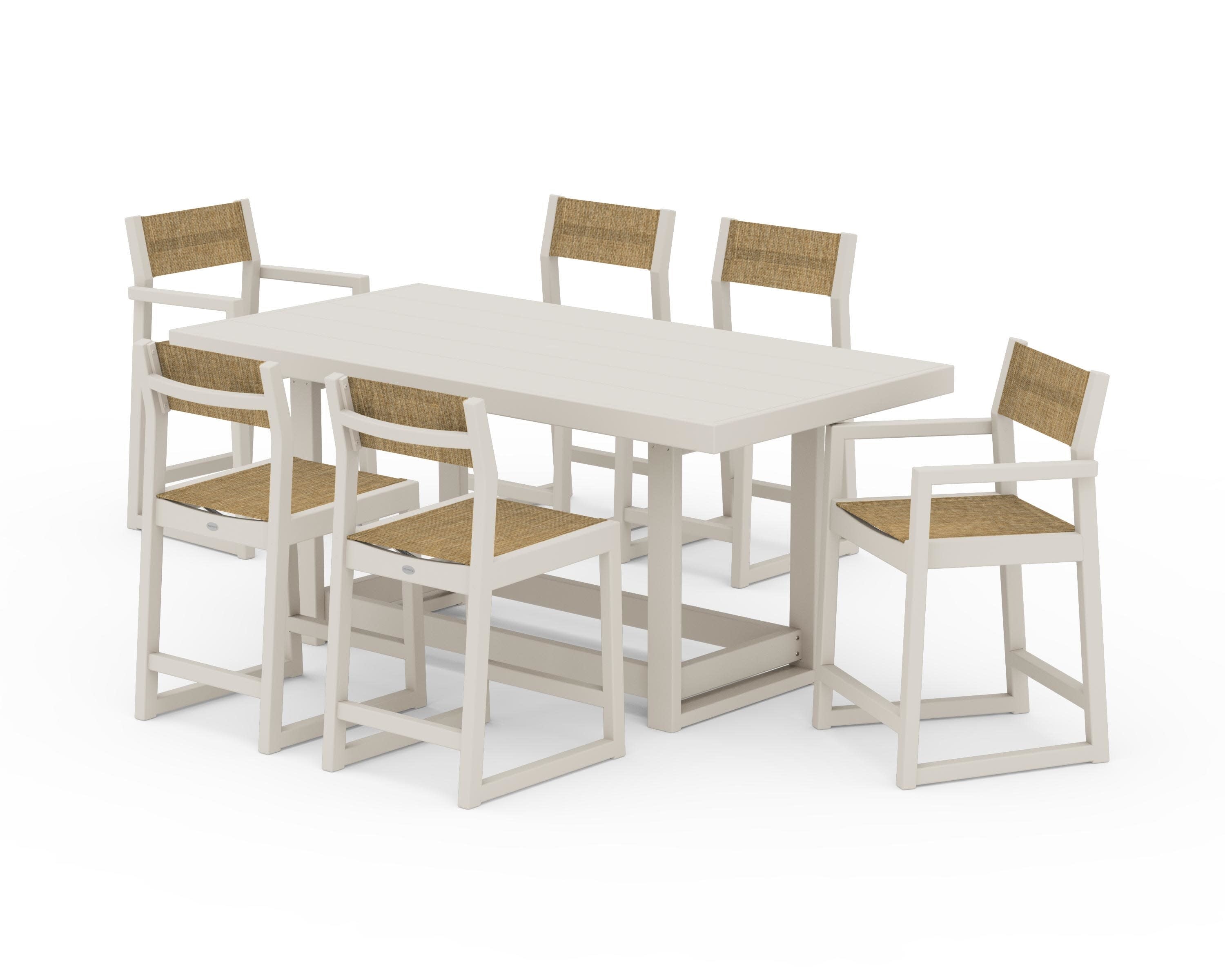 EDGE Sling 7-Piece Counter Table Set in Sand / Burlap Sling