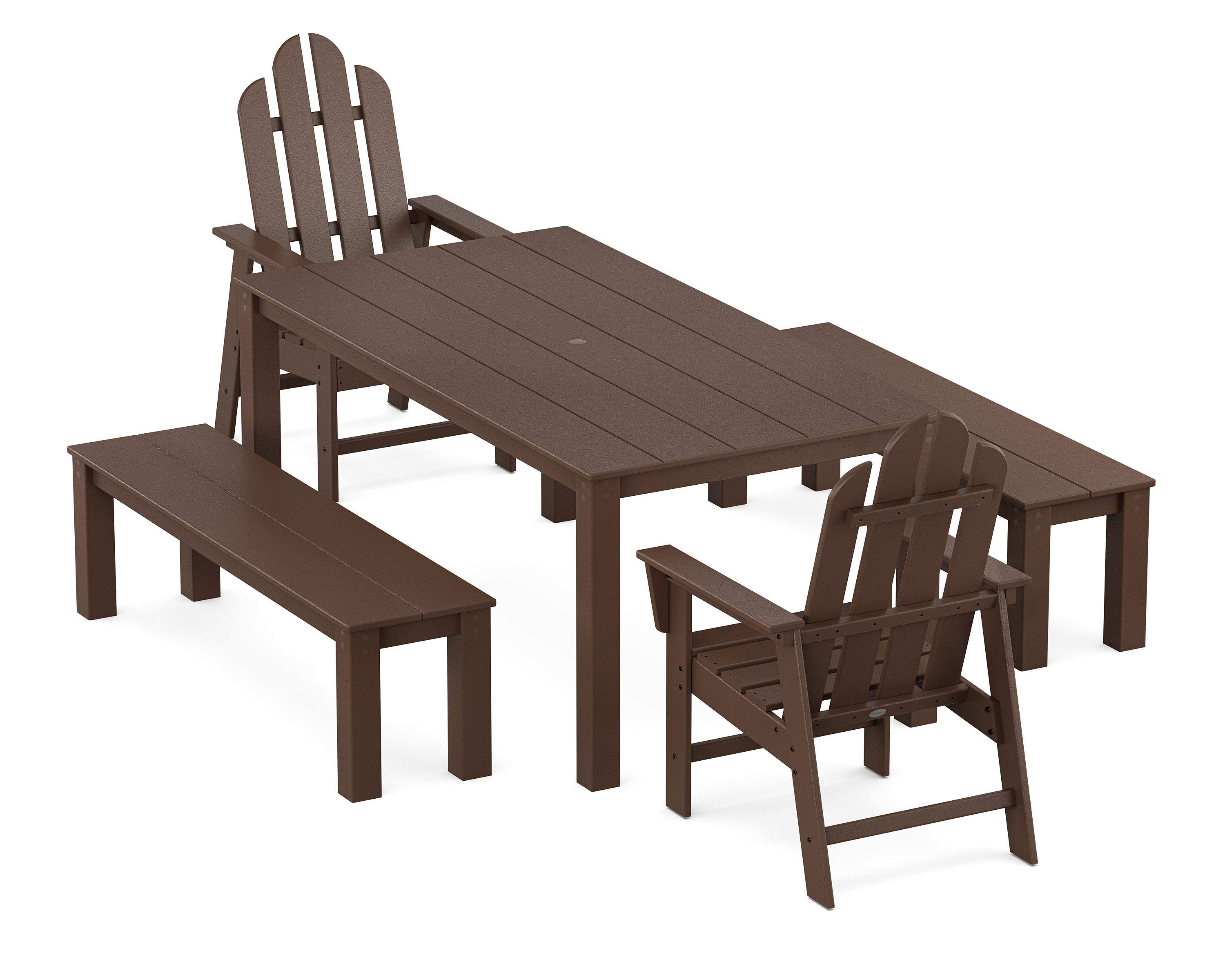 Long Island 5-Piece Parsons Dining Set with Benches in Mahogany