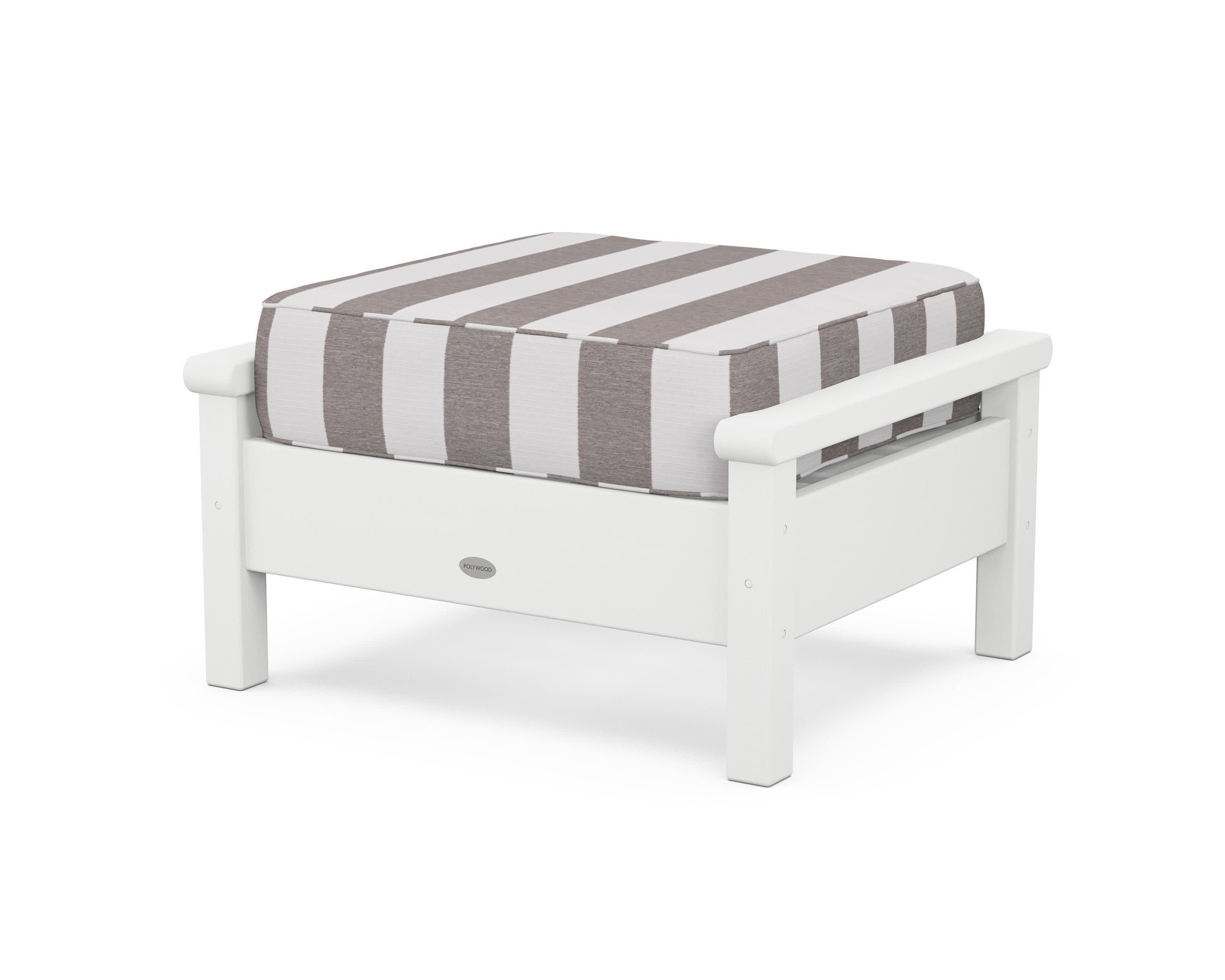 Harbour Deep Seating Ottoman in White / Cabana Stripe Grey Mist