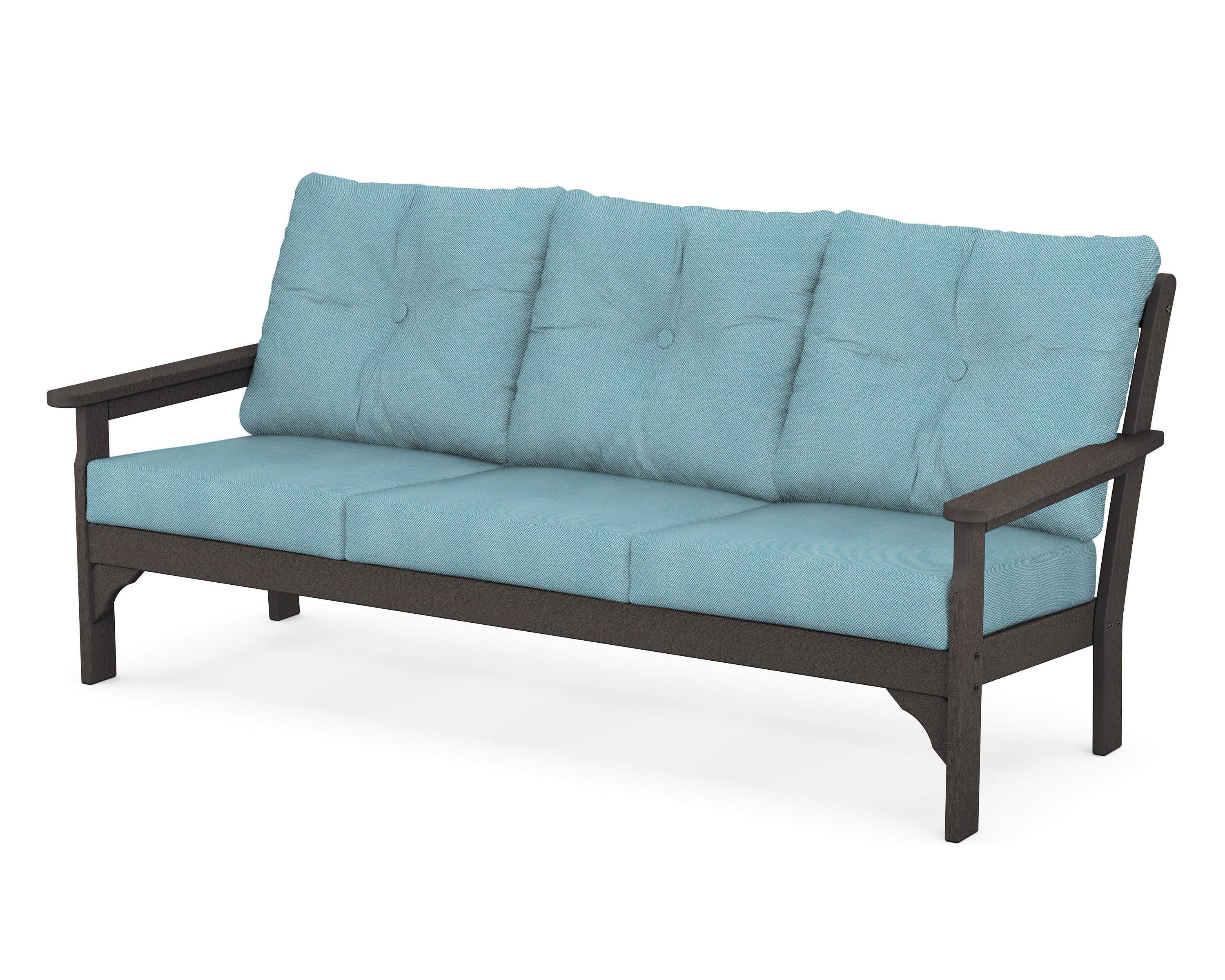Vineyard Deep Seating Sofa in Vintage Coffee / Lattice Sky Blue