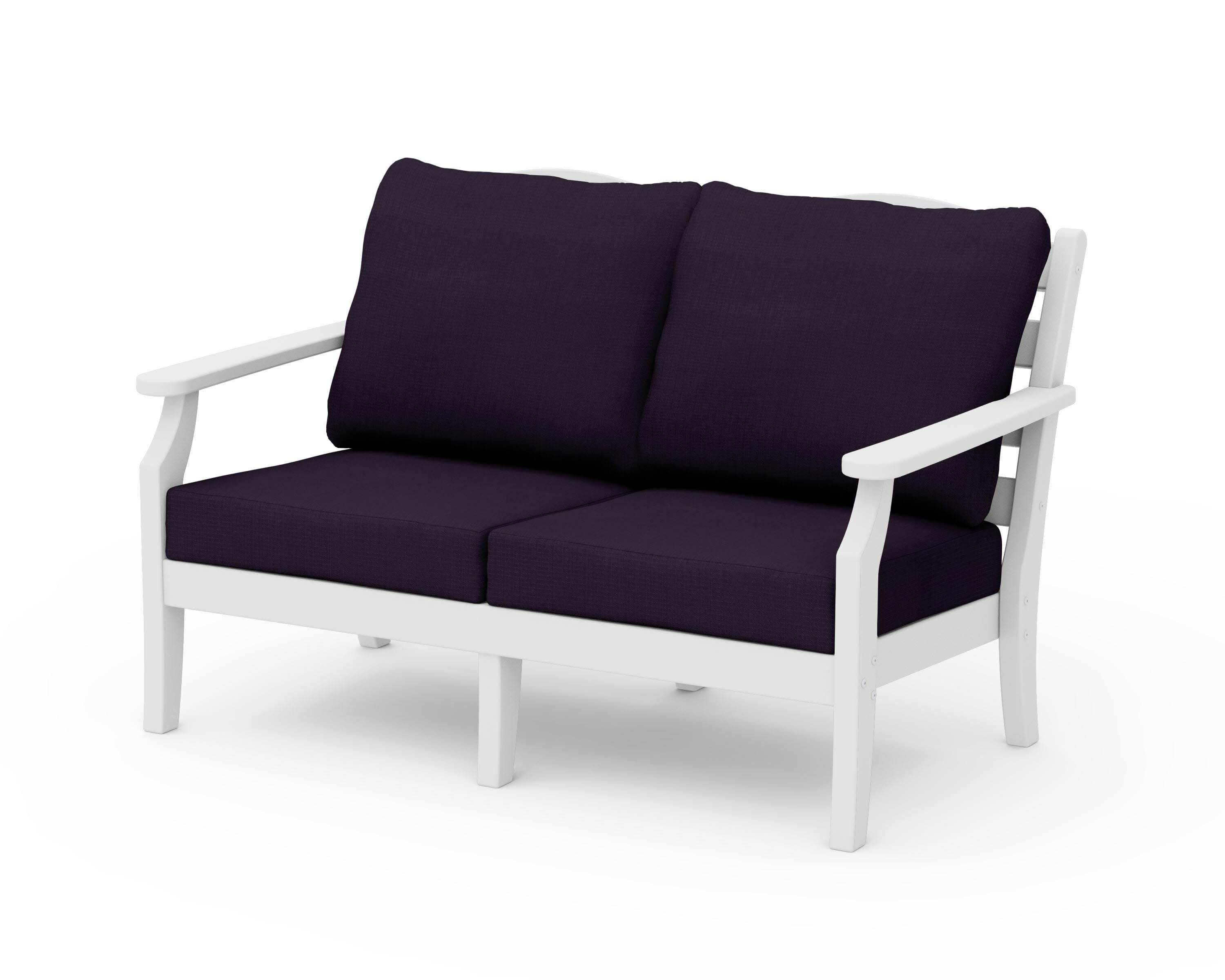 Savannah Deep Seating Loveseat in White / Navy Linen