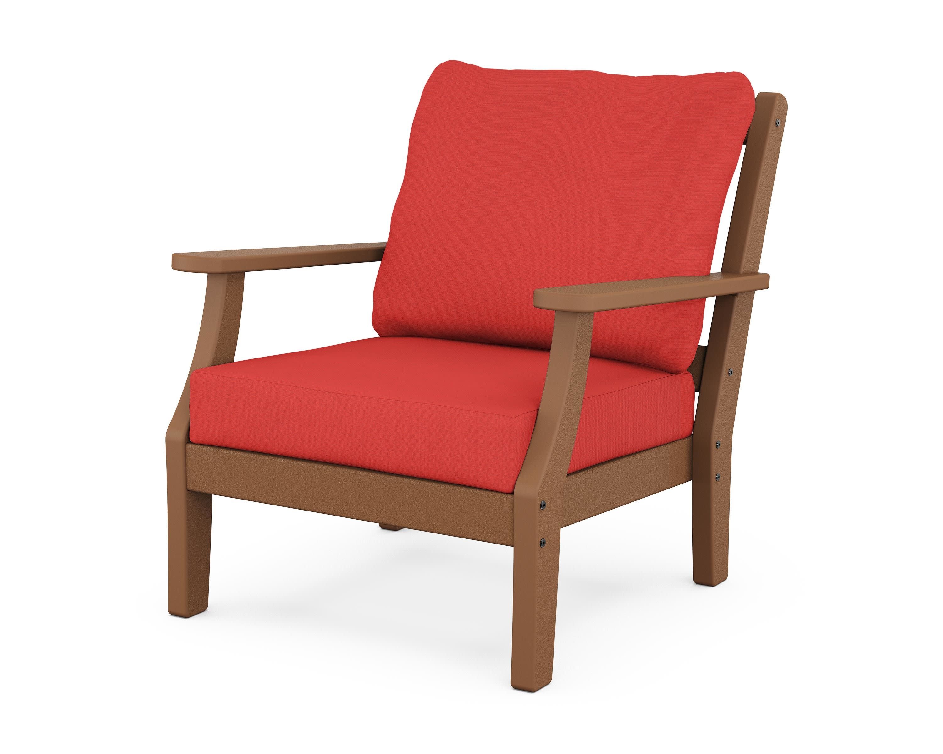 Chinoiserie Deep Seating Chair in Teak / Crimson Linen