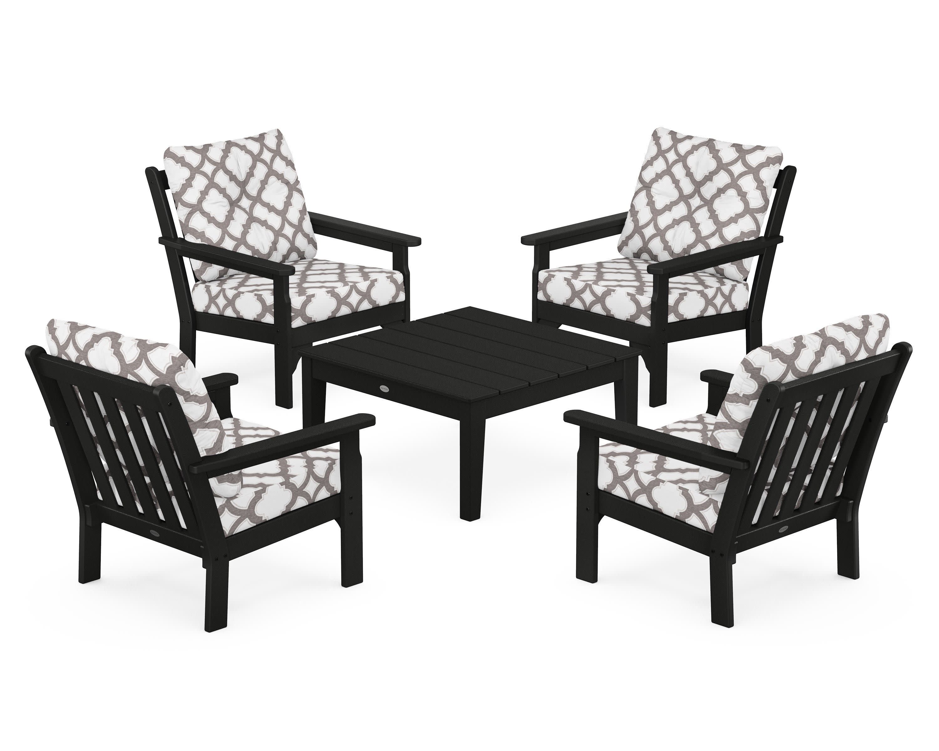 Vineyard 5-Piece Deep Seating Conversation Set in Black / Trellis Grey Mist