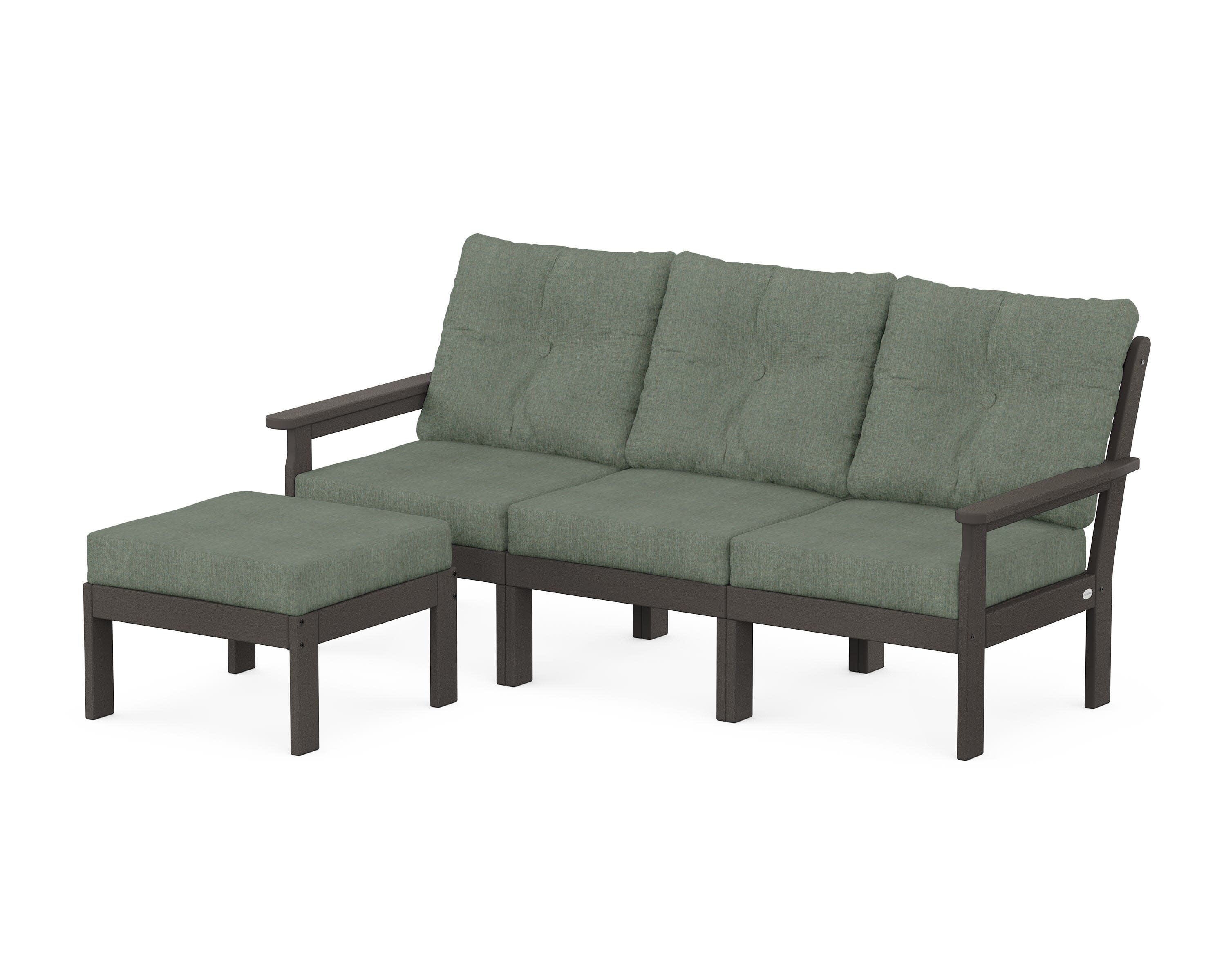 Vineyard 4-Piece Sectional with Ottoman in Vintage Coffee / Cast Sage