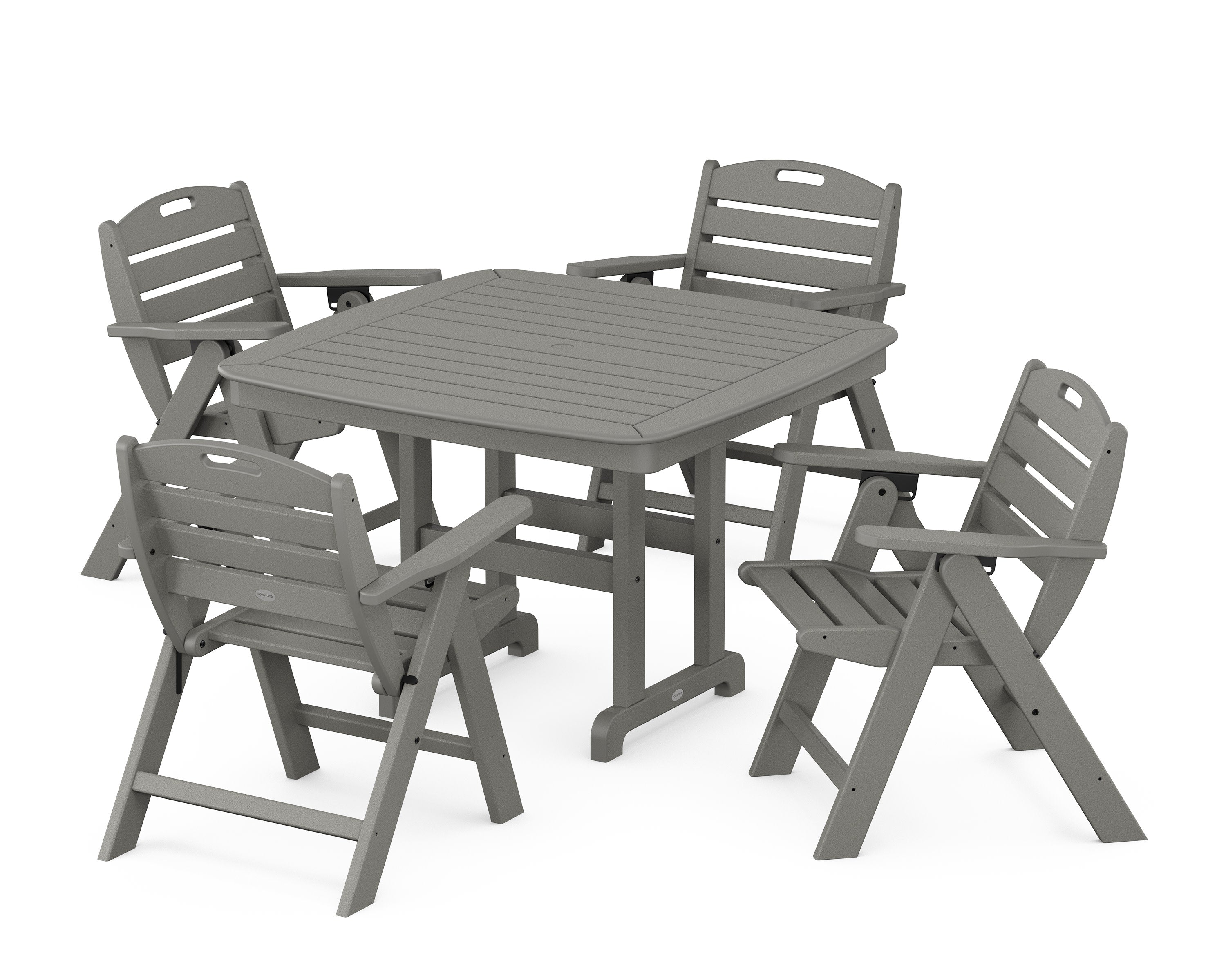 Nautical Folding Lowback Chair 5-Piece Dining Set with Trestle Legs in Slate Grey