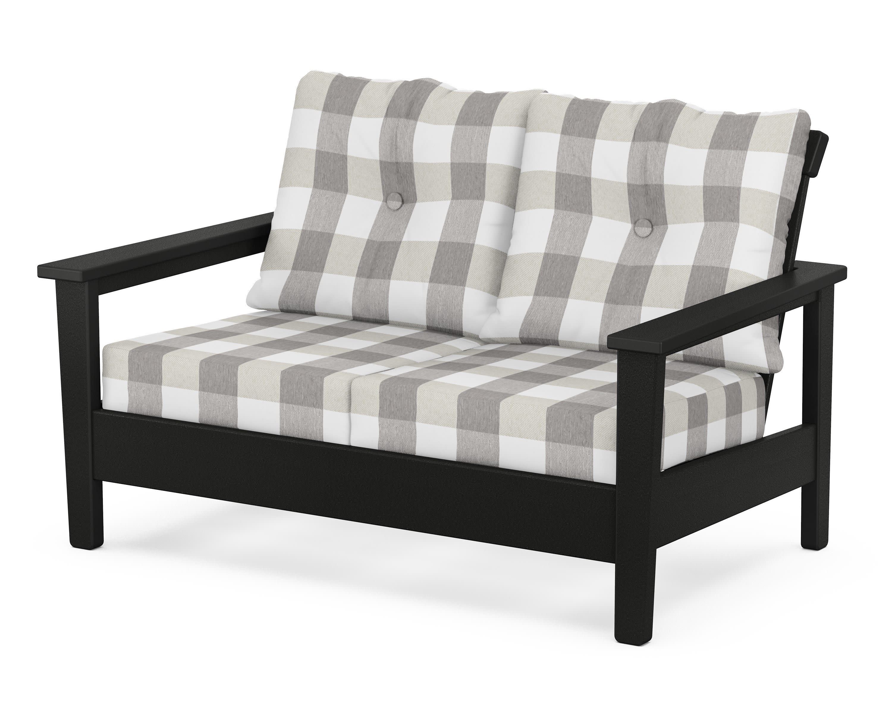 Prescott Deep Seating Loveseat in Black / Buffalo Plaid Grey Mist