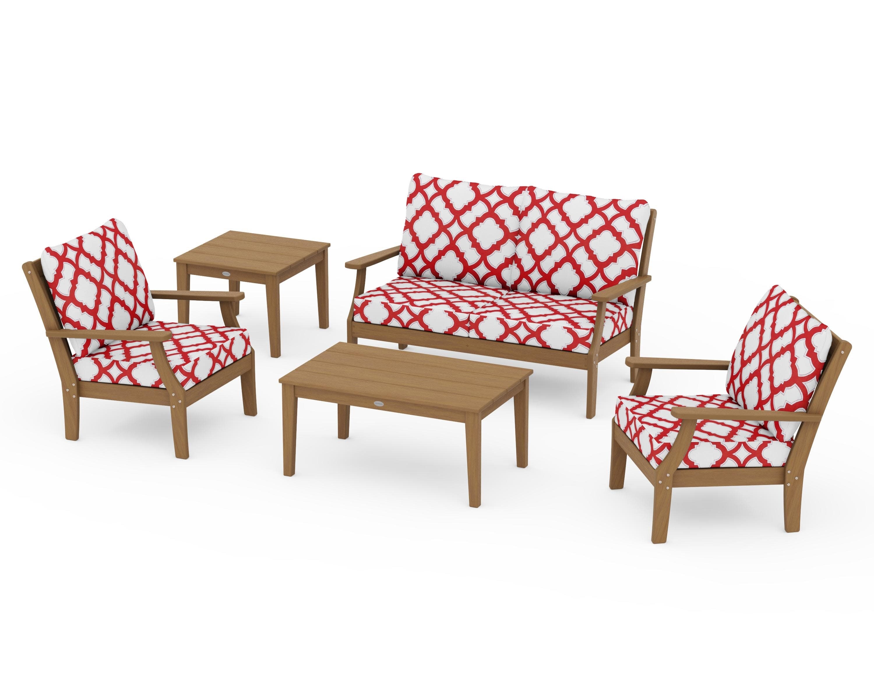 Braxton 5-Piece Deep Seating Set in Natural / Trellis Crimson