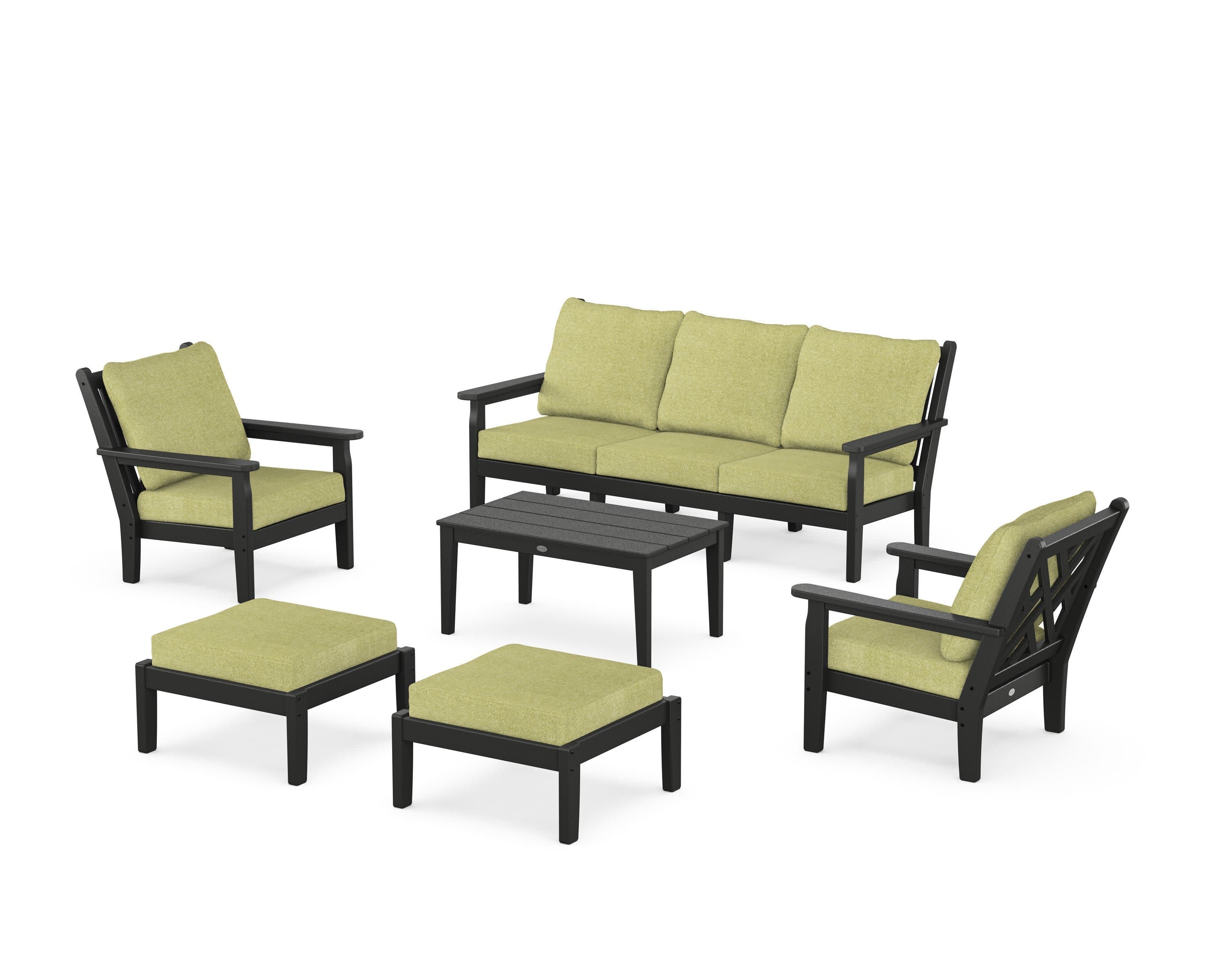 Chippendale 6-Piece Lounge Sofa Set in Black / Chartreuse Boucle
