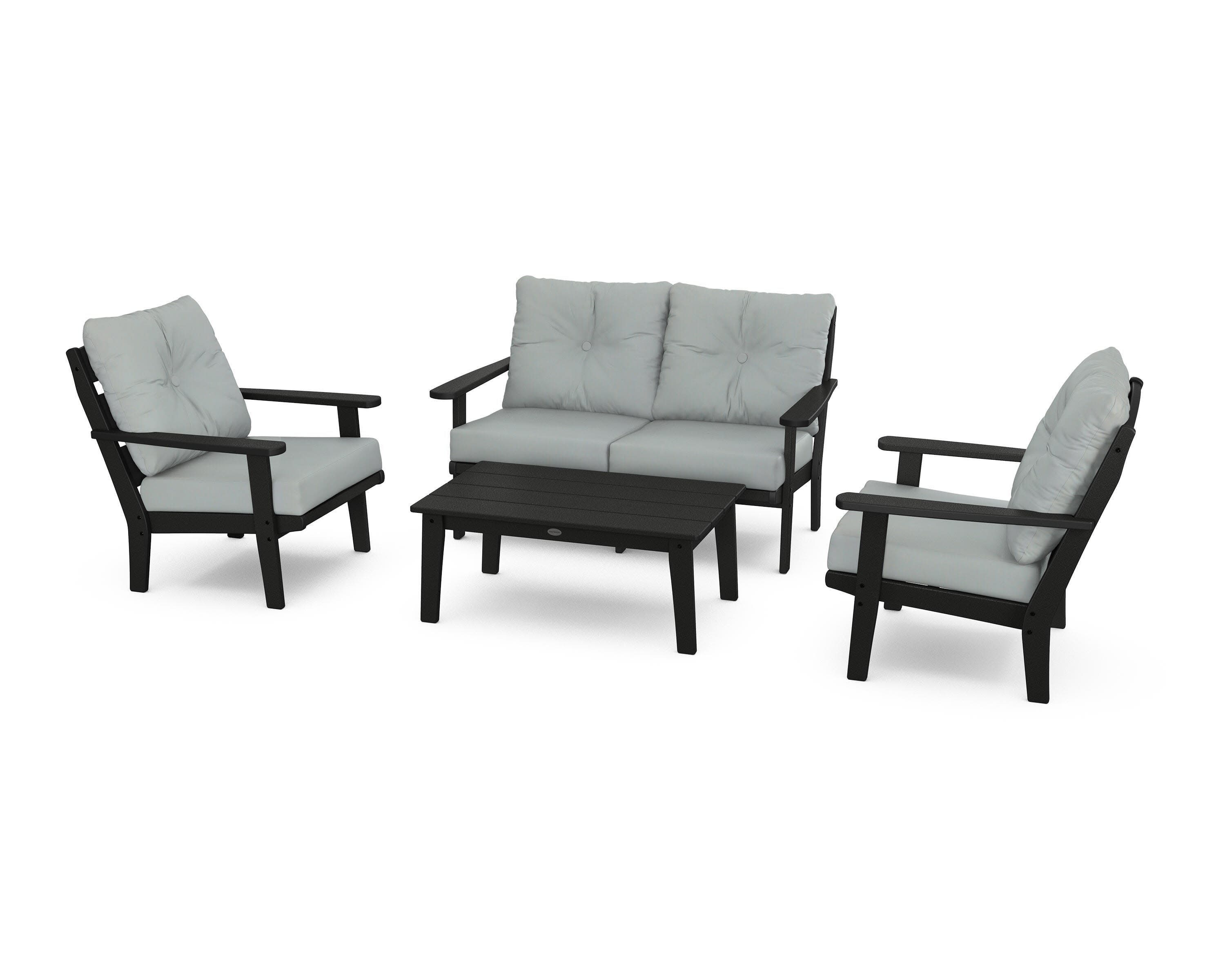 Lakeside 4-Piece Deep Seating Set in Black / Spa