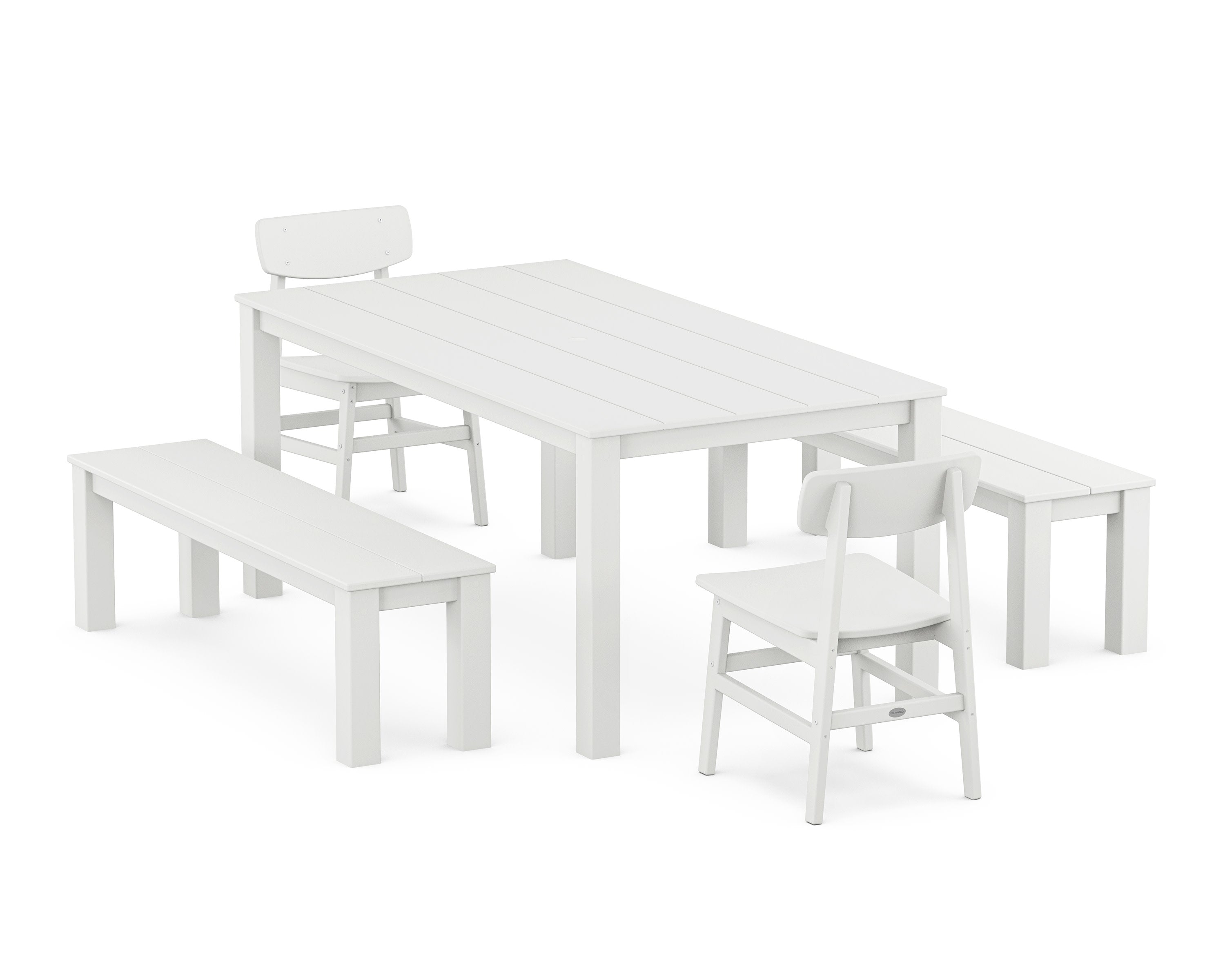 Modern Studio Urban Chair 5-Piece Parsons Dining Set with Benches in White