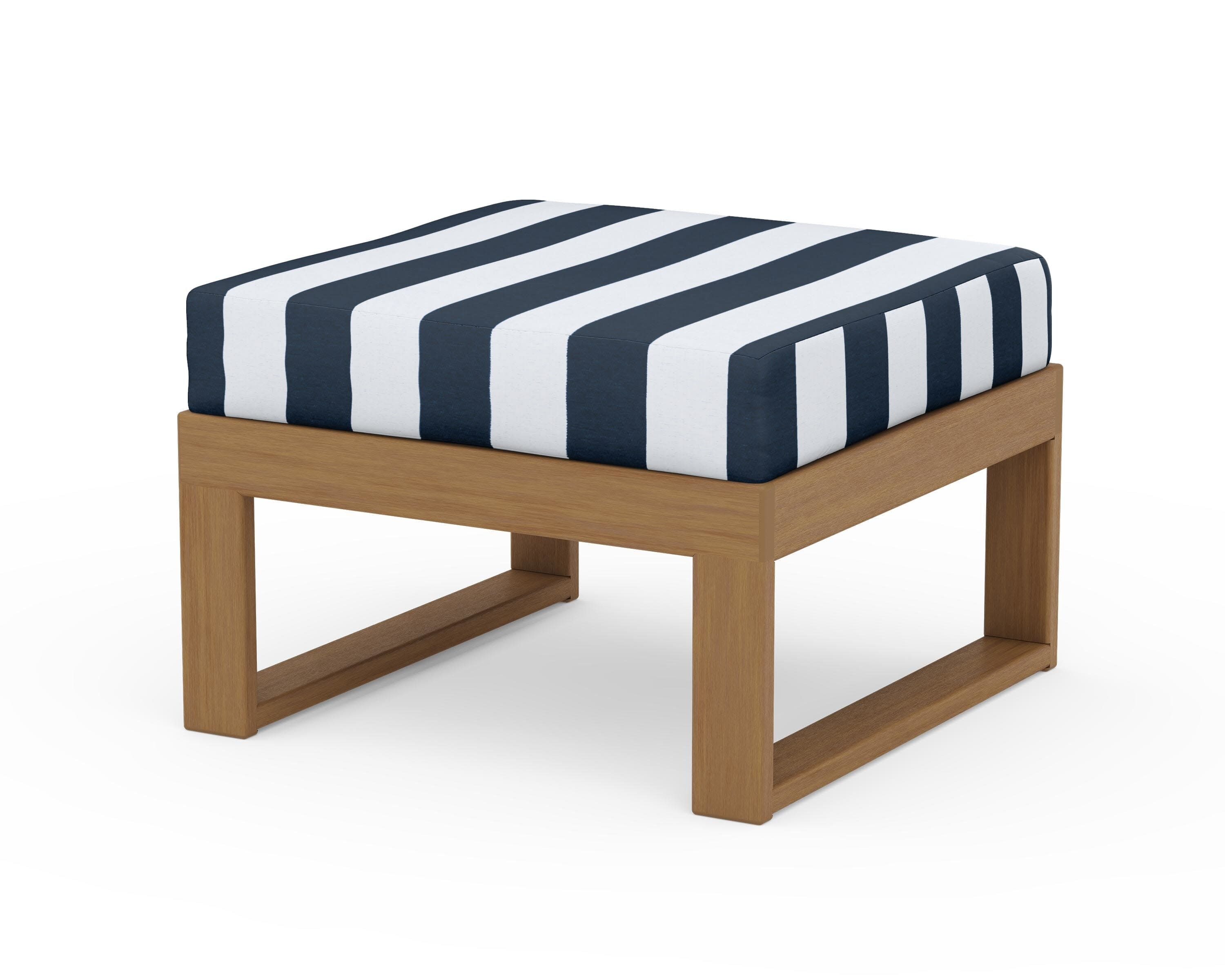 Modular Ottoman - Modern in Natural / Cabana Stripe Marine Indigo