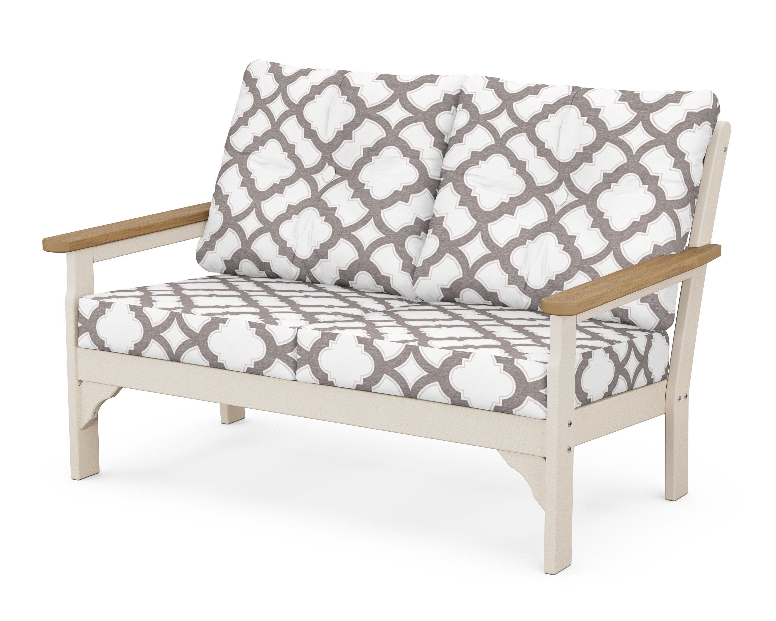 Vineyard Deep Seating Loveseat in Sand / Natural / Trellis Grey Mist