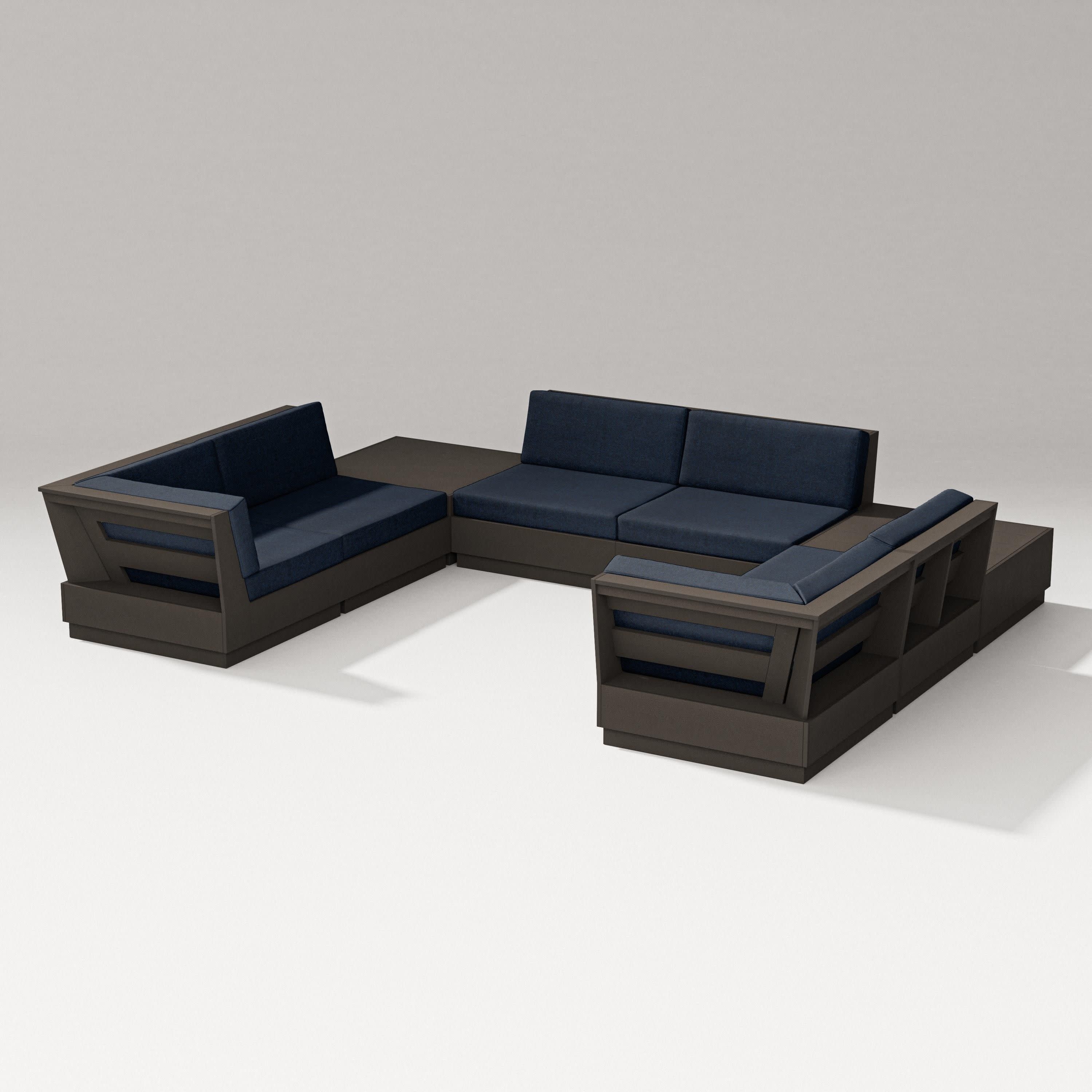 Elevate 8-Piece U-Shaped Sectional in Vintage Coffee / Marine Indigo