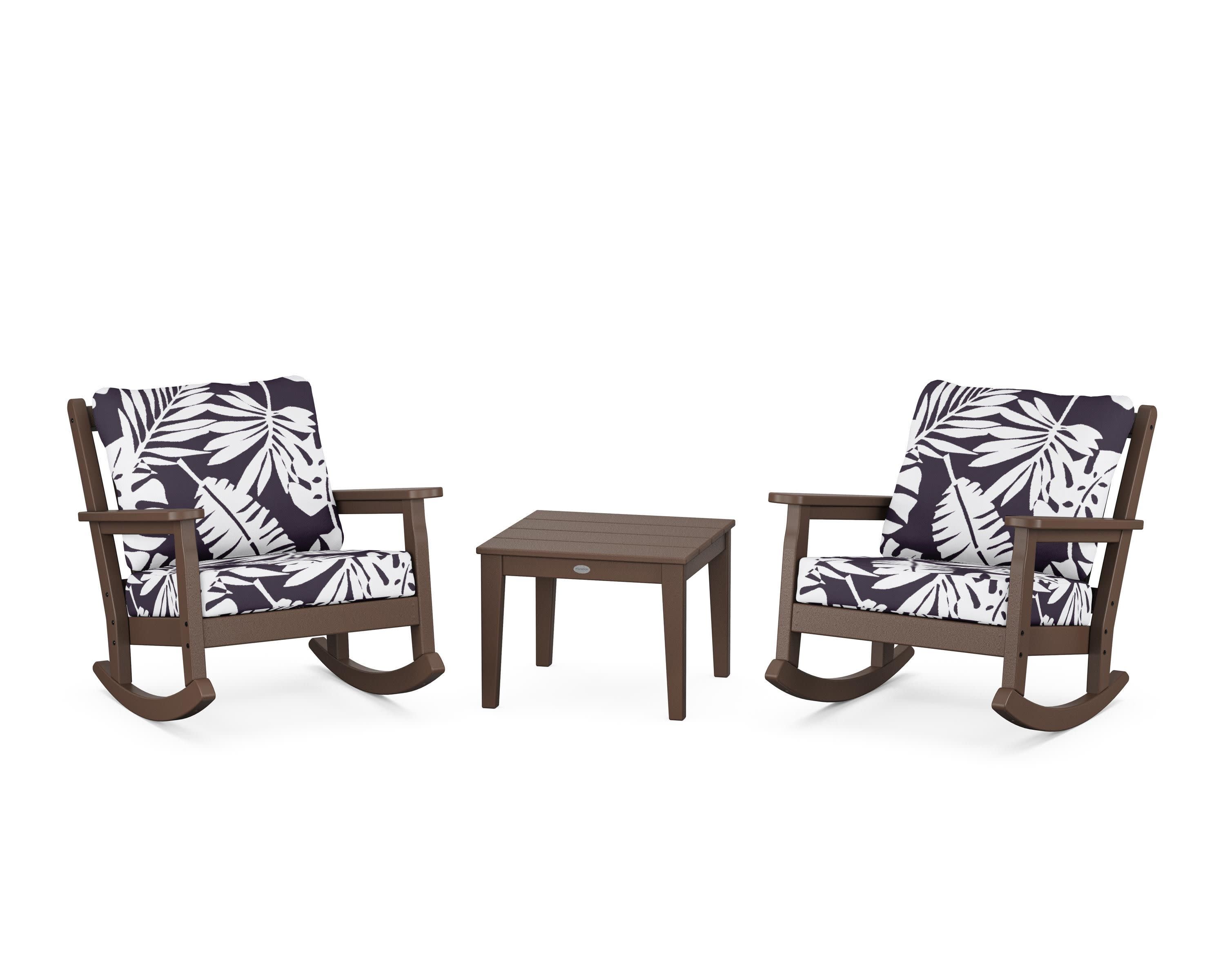 Chippendale 3-Piece Deep Seating Rocker Set in Mahogany / Leaf Navy