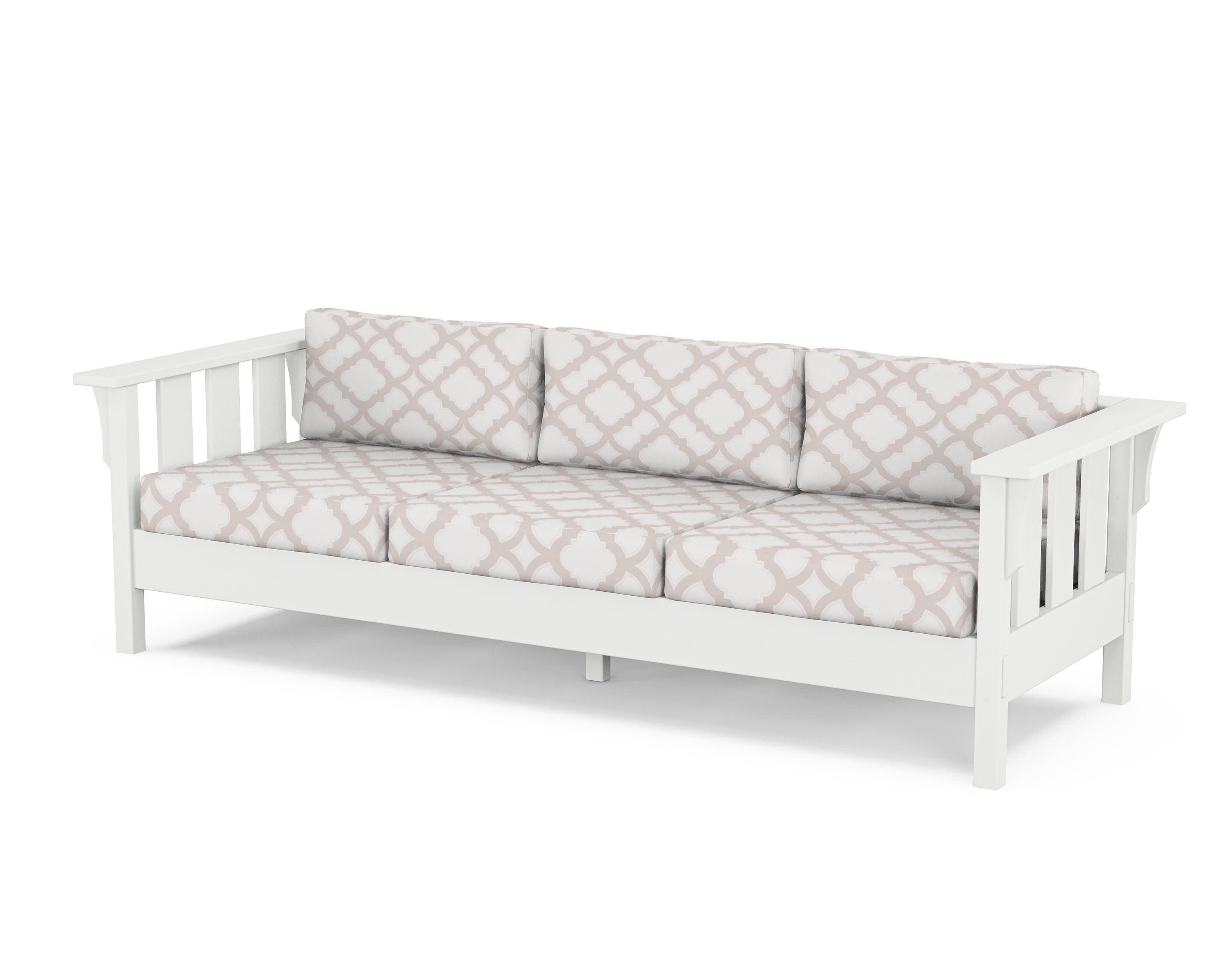 Acadia Deep Seating Sofa in White / Trellis Dune Burlap