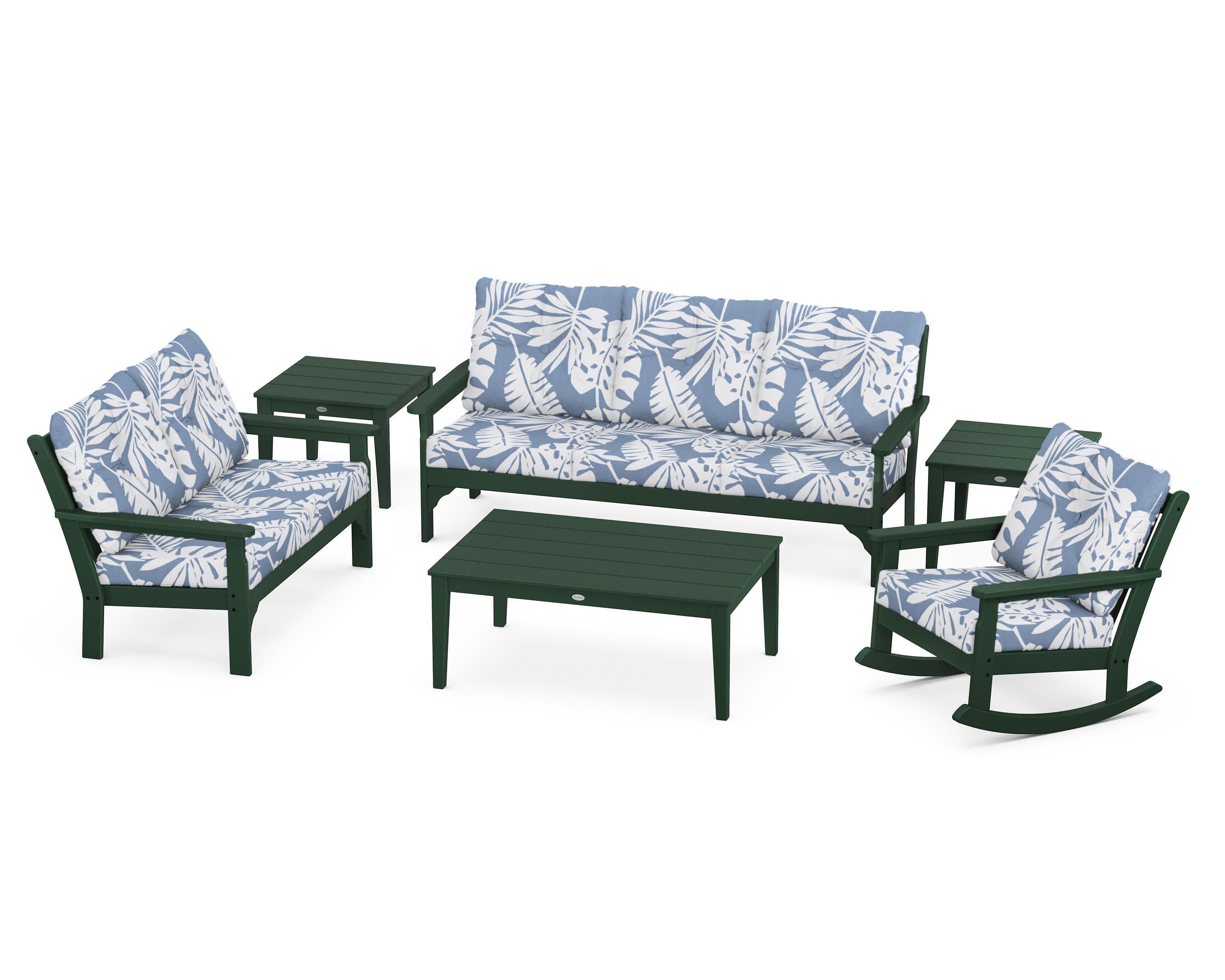 Vineyard 6-Piece Deep Seating Set in Green / Leaf Sky Blue