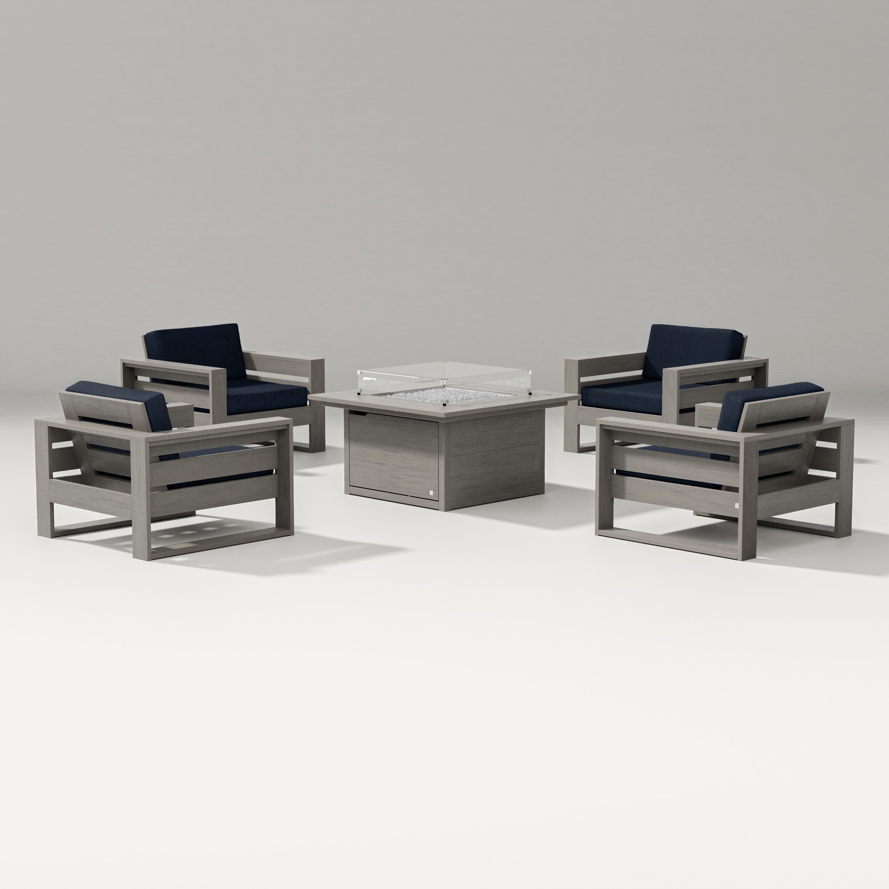 Latitude 5-Piece Lounge Fire Table Set in Driftwood / Marine Indigo
