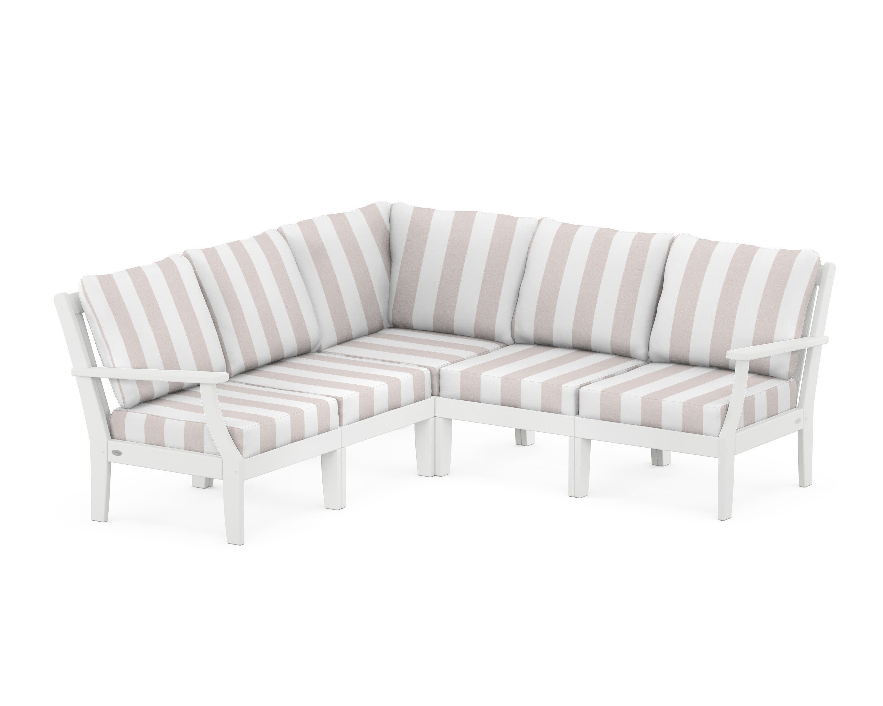 Braxton Modular 5-Piece Deep Seating Set in White / Cabana Stripe Dune Burlap