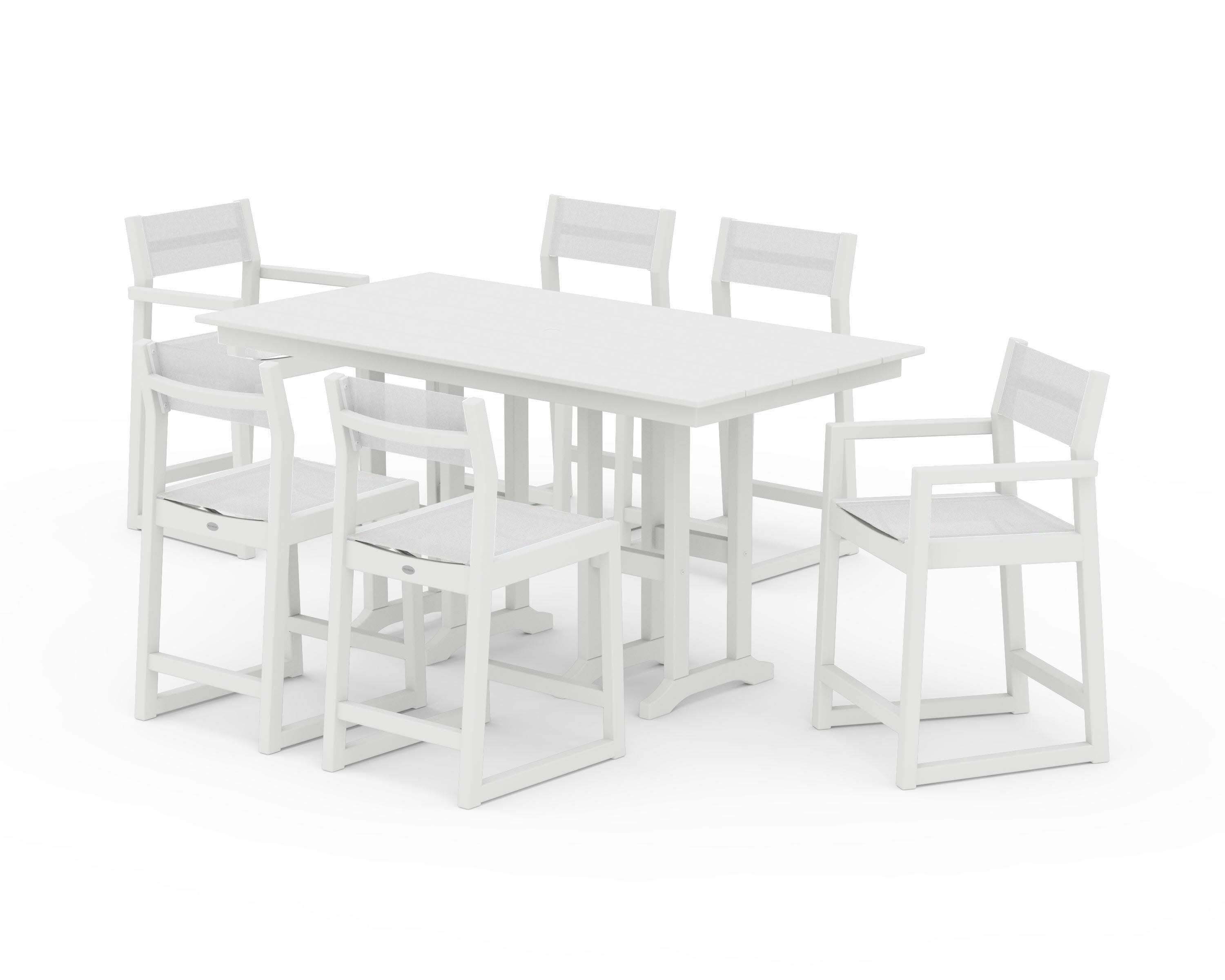 EDGE Sling 7-Piece Farmhouse Counter Set in White / White Sling