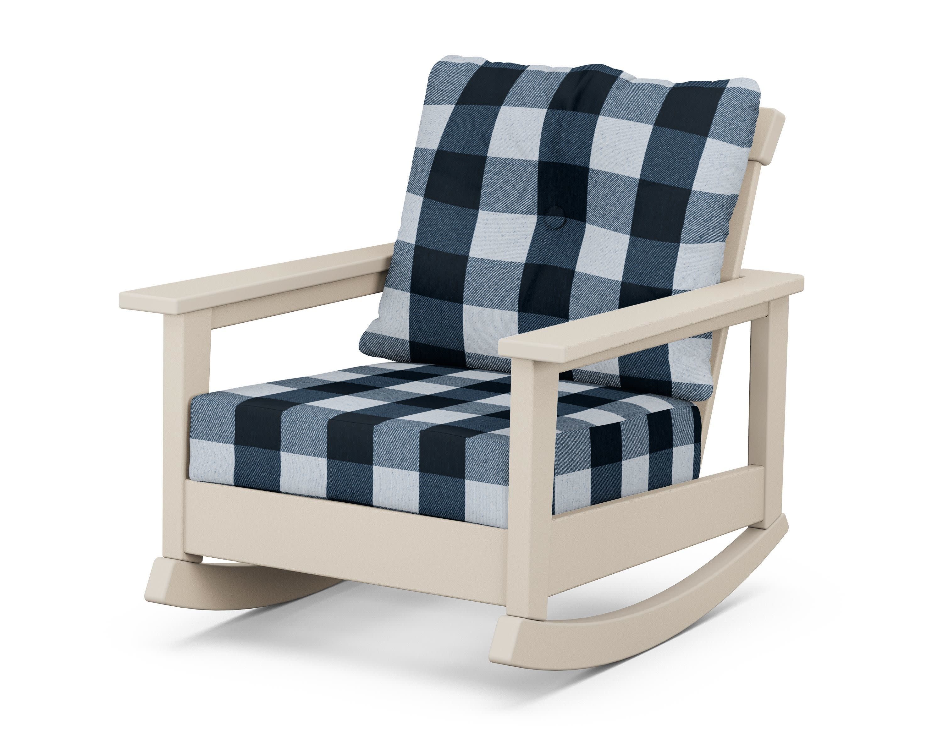Prescott Deep Seating Rocking Chair in Sand / Buffalo Plaid Marine Indigo