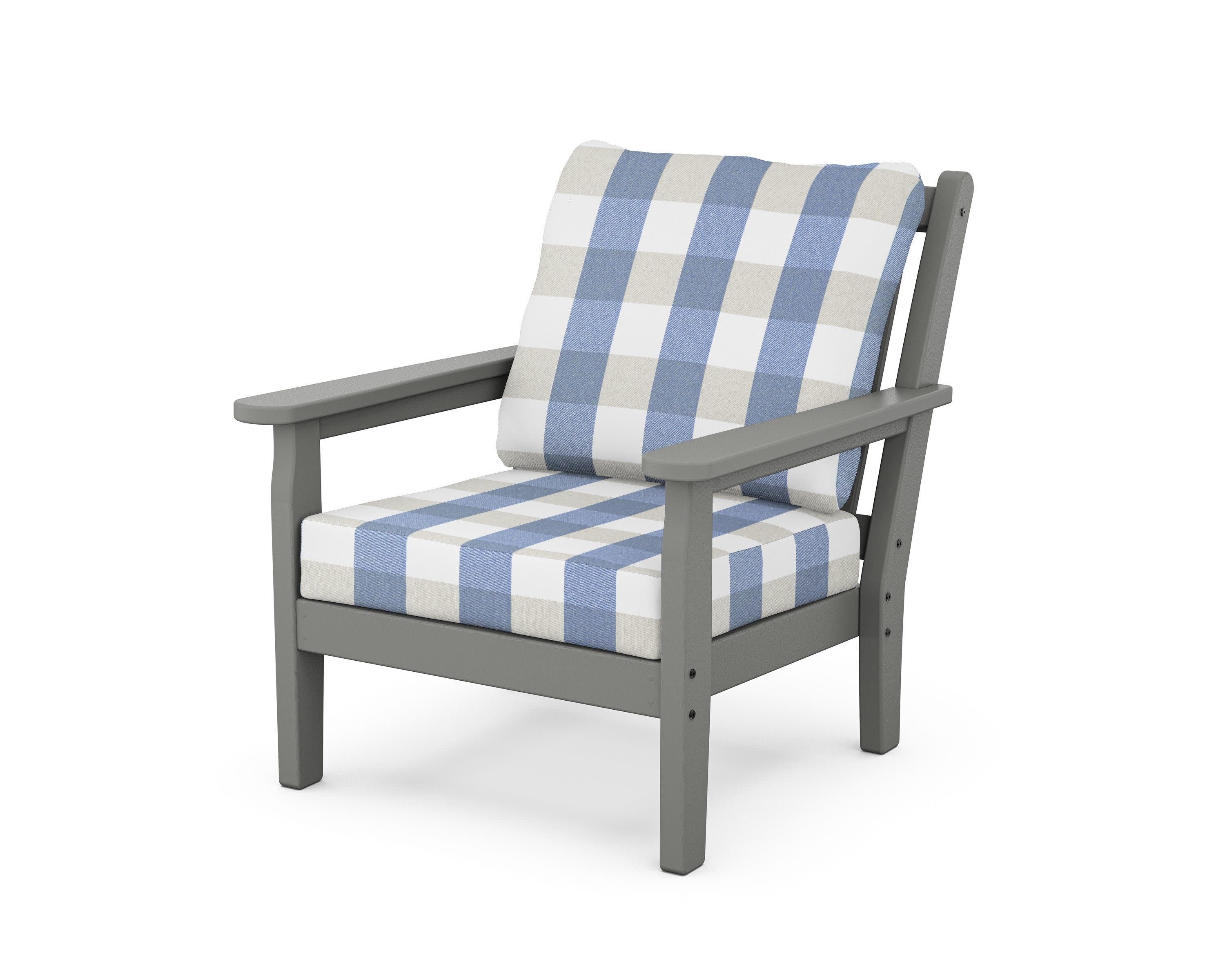 Chippendale Deep Seating Chair in Slate Grey / Buffalo Plaid Sky Blue