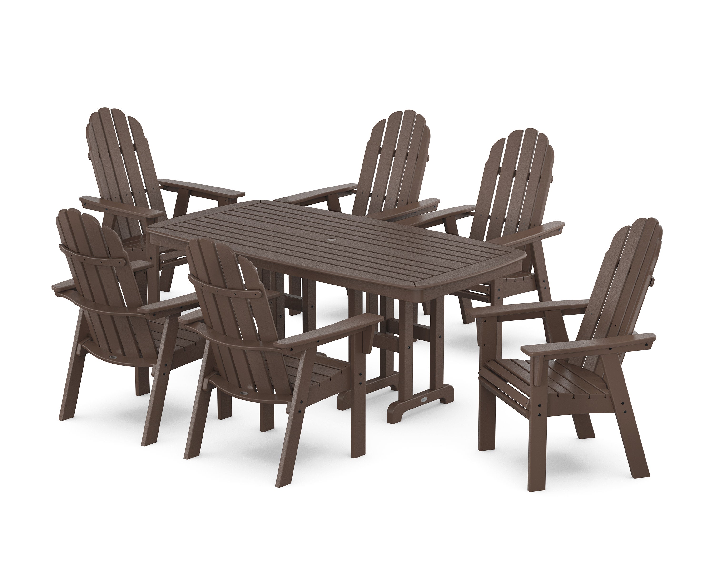 Vineyard Curveback Adirondack Chair 7-Piece Dining Set in Mahogany